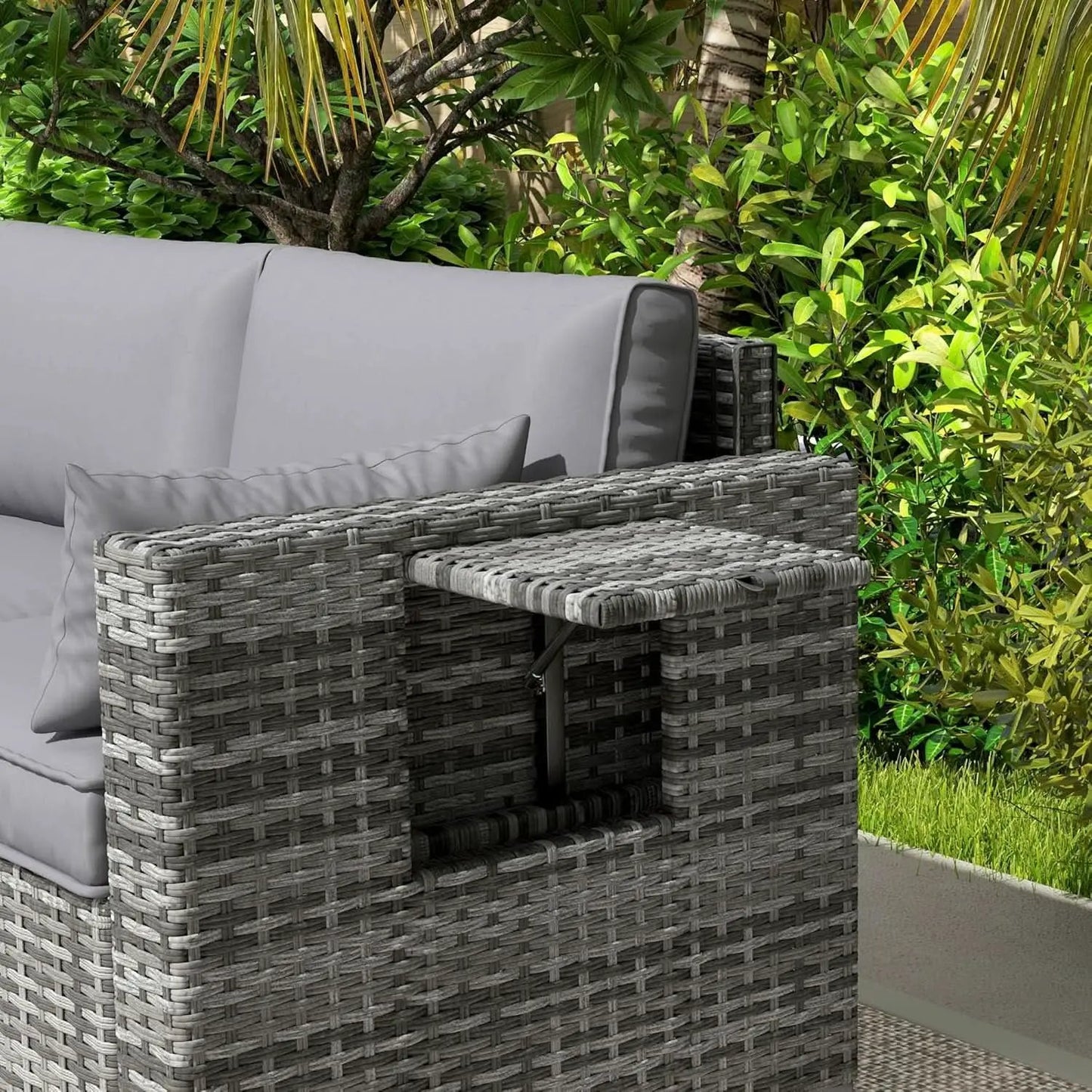 Three Seater Wicker Sofa with Side Tray Tables from PriceLows™