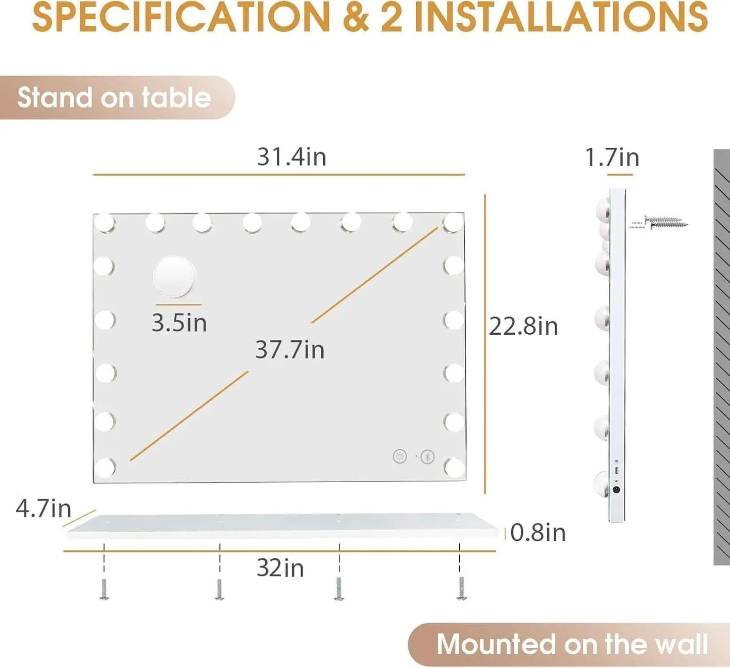 Vanity Mirror Lights And Bluetooth Speaker 32x23 Inches from PriceLows™