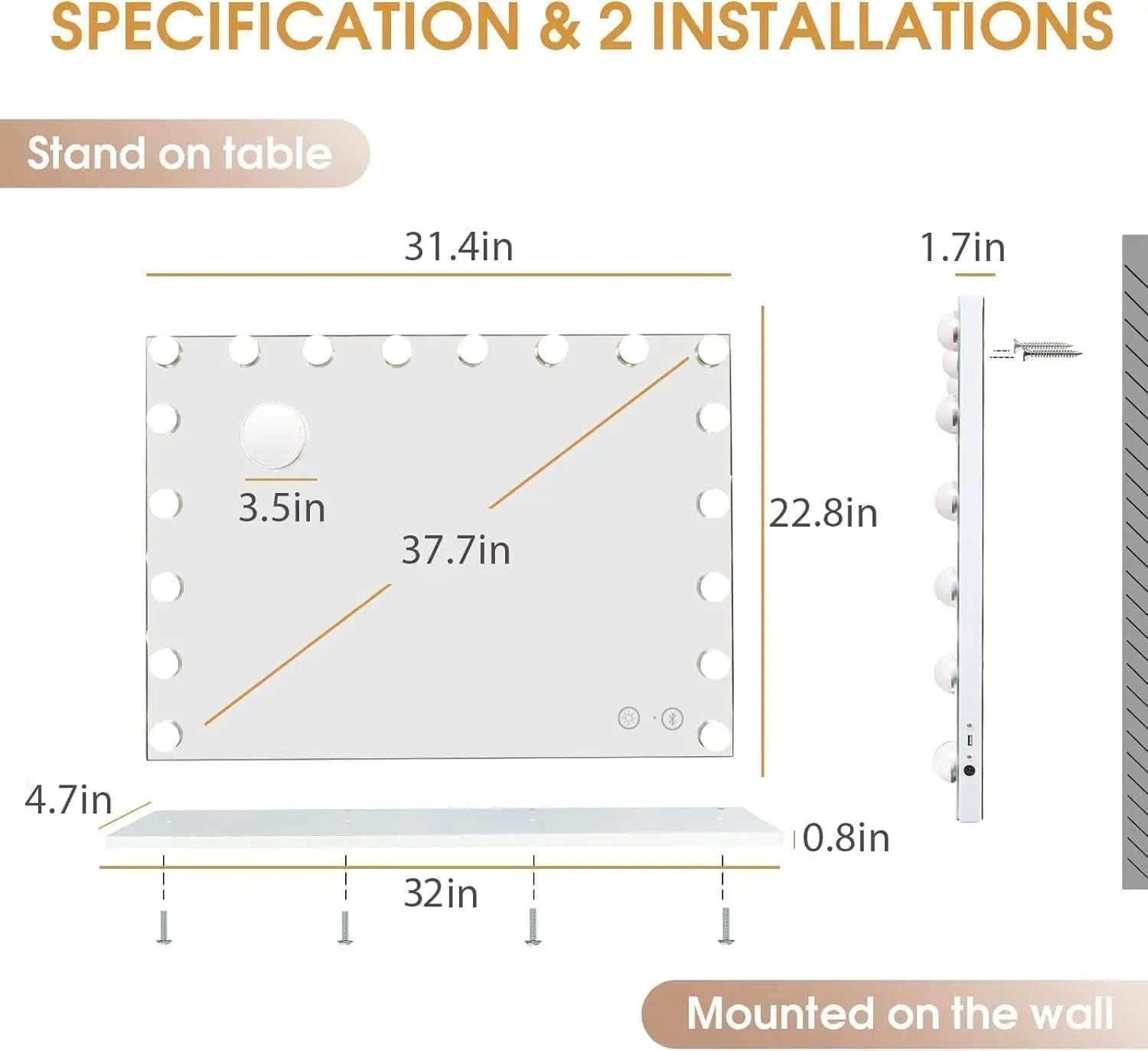 Vanity Mirror Lights And Bluetooth Speaker 32x23 Inches from PriceLows™