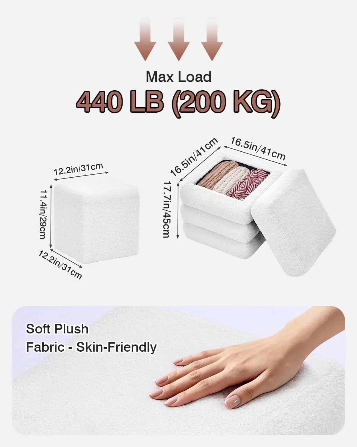 Two-Piece Nesting Sherpa Storage Ottomans White Lid from PriceLows™