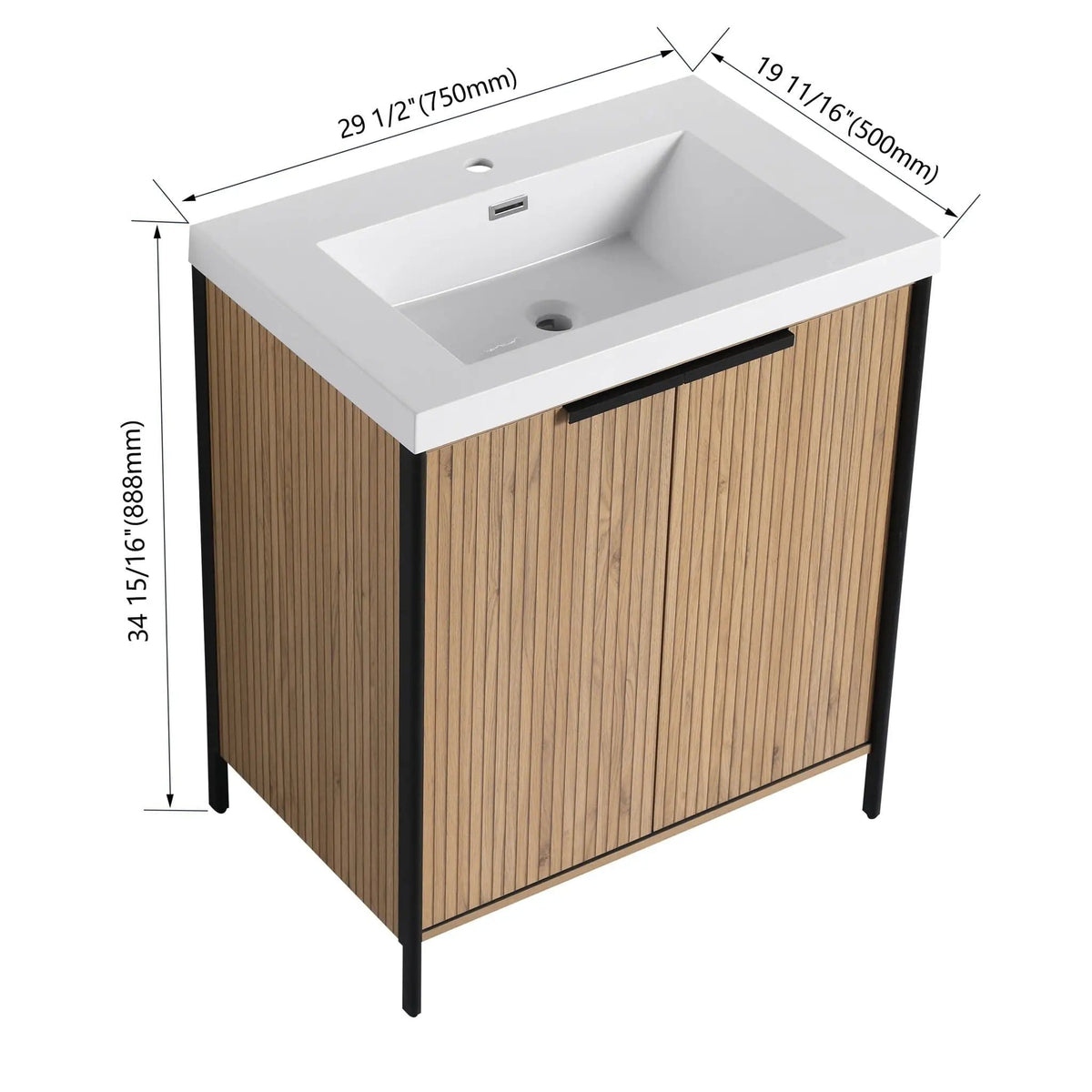 Modern Freestanding Bathroom Vanity With Resin Sink & Soft Close Cabinet Doors | 4 Pieces | Metal & Plywood | Bathroom