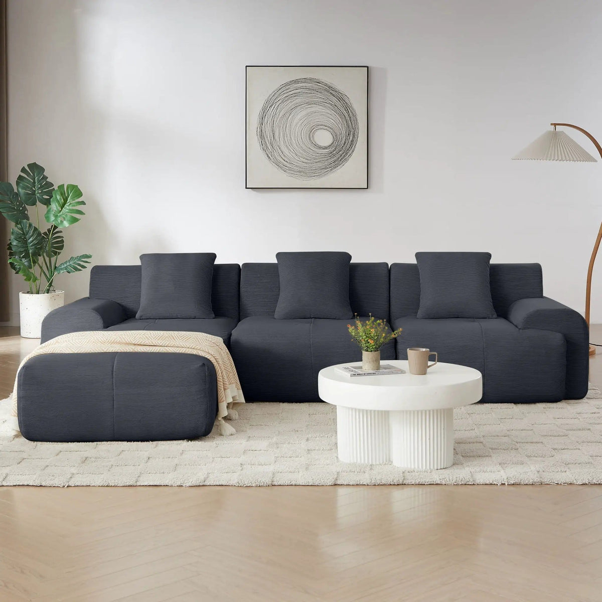 L Shaped Modular Sectional Sofa And Movable Ottoman 2 Piece Living Room Set | 113 x 73.6 x 26.8 in | Fabric | Living Room