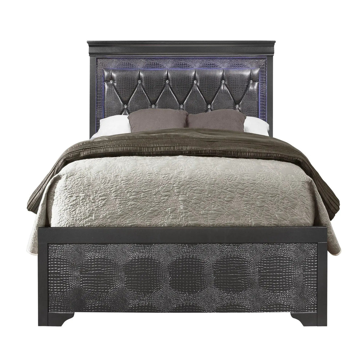 Shaker Bed With LED Lighting | Crystal Inspired Tufted Headboard | Padded Headboard | Ambient Lights
