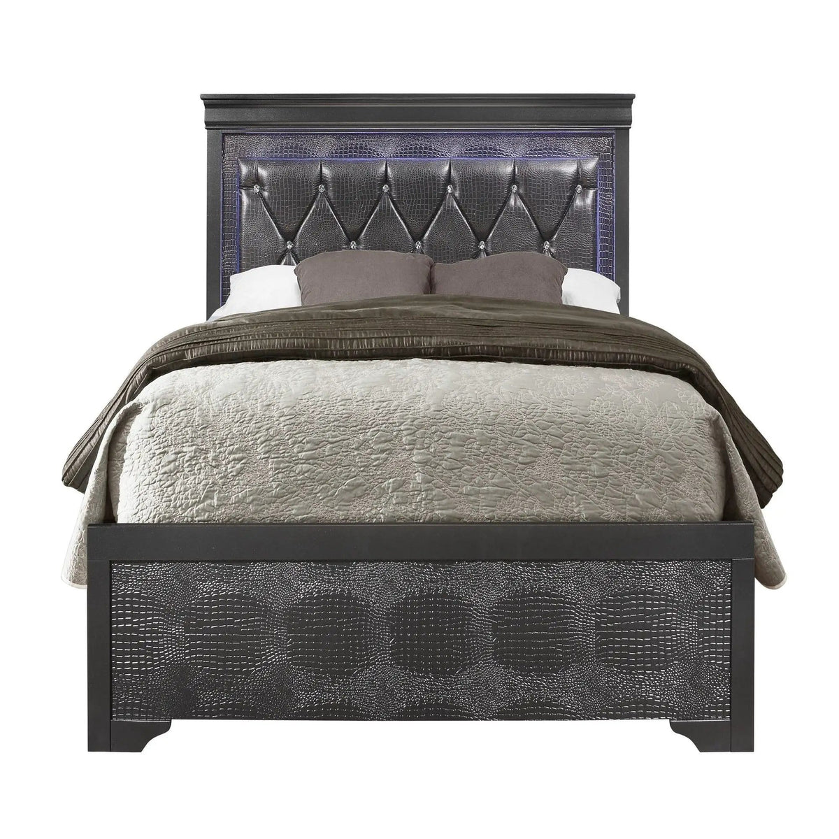 Shaker 5 Pieces Bedroom Set With Crystal Inspired Tufted Headboard And LED Lighting | 5-Piece Set | Crystal | Bedroom