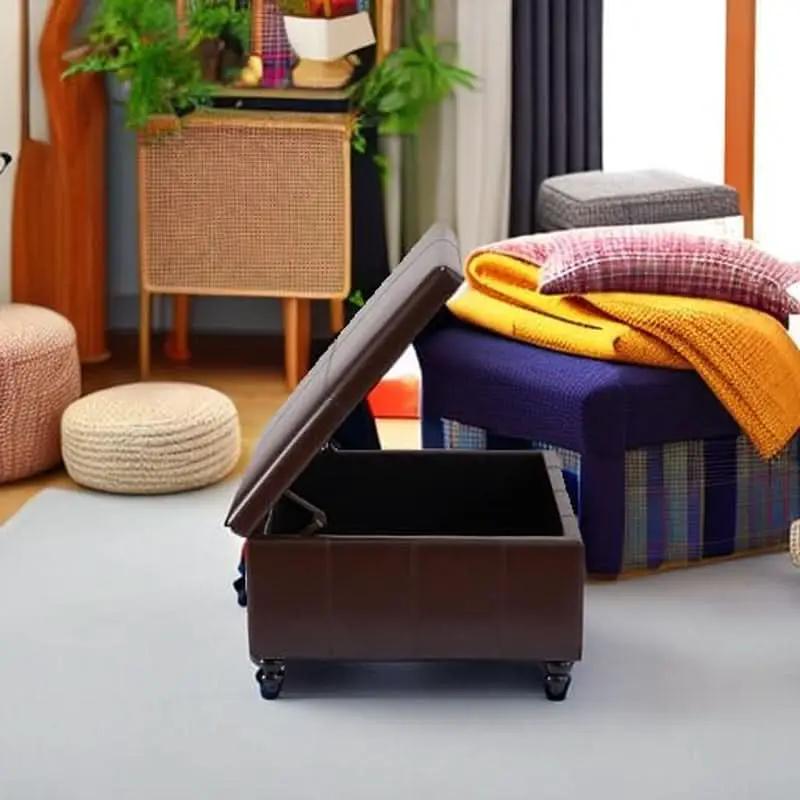 Square Leather Storage Ottoman 30-Inch Brown Durable from PriceLows™