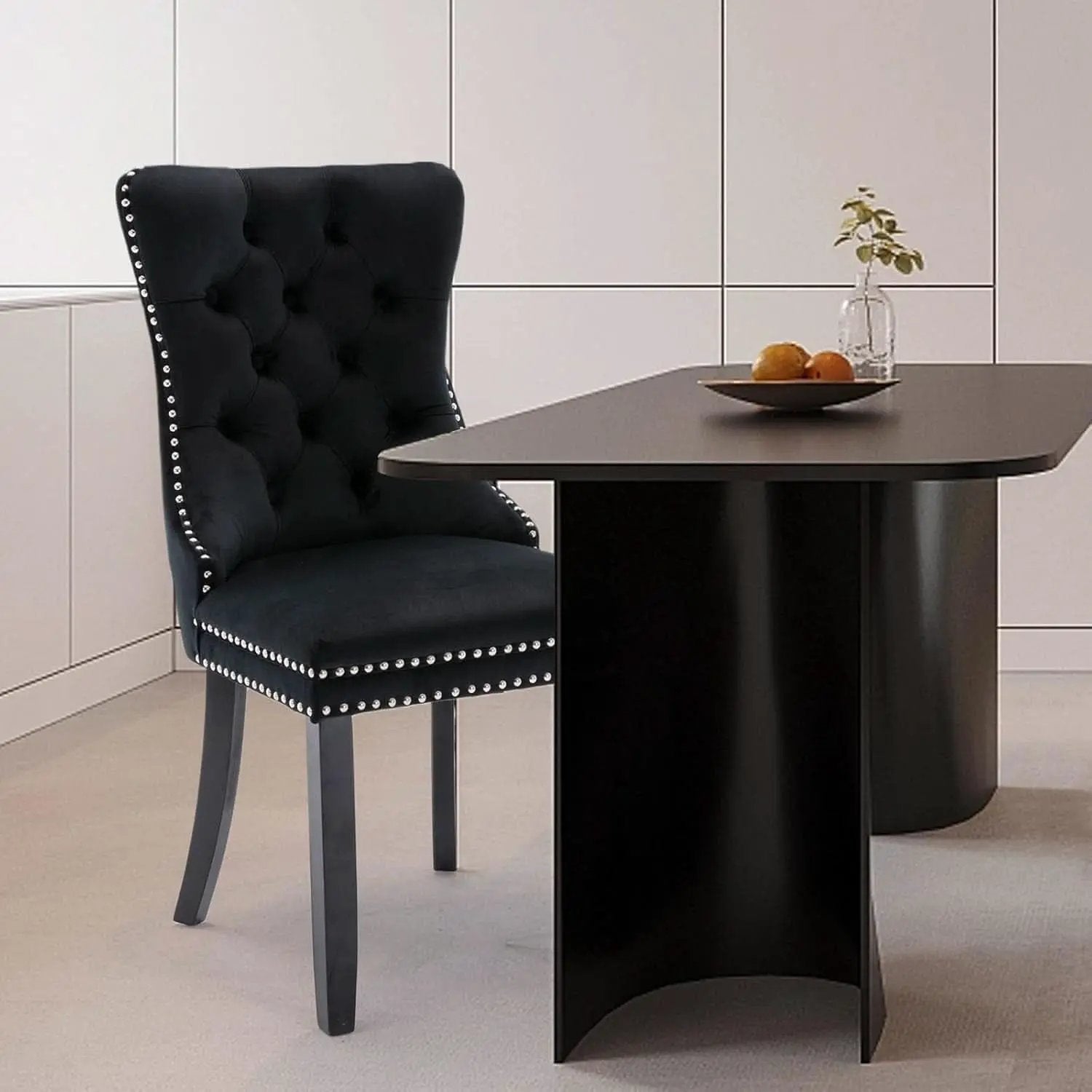 Black Velvet Dining Chairs Set Of 4 With Nailhead Trim from PriceLows™