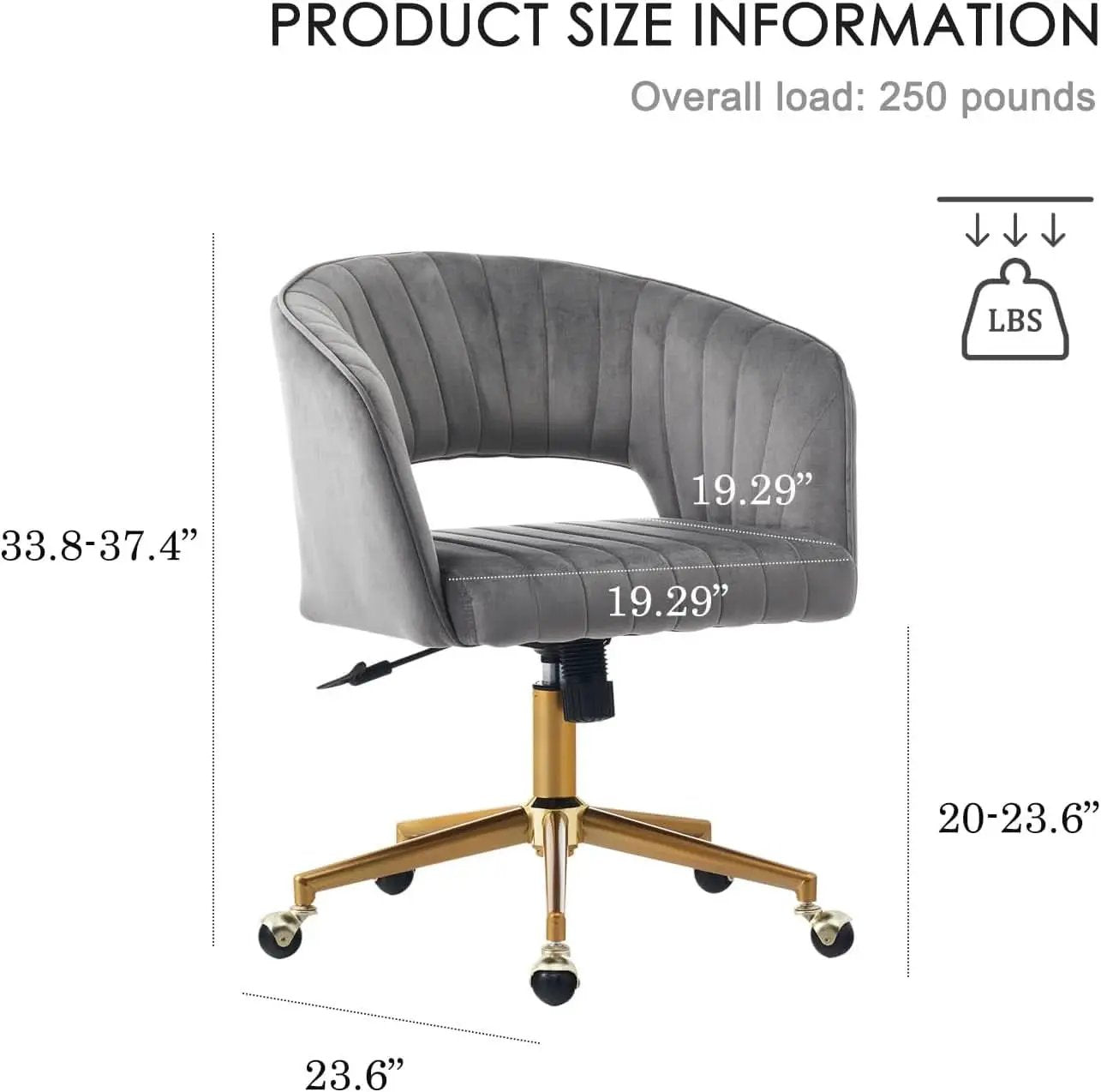 Grey Velvet Home Office Chair With 360 Swivel And Gold Base from PriceLows™