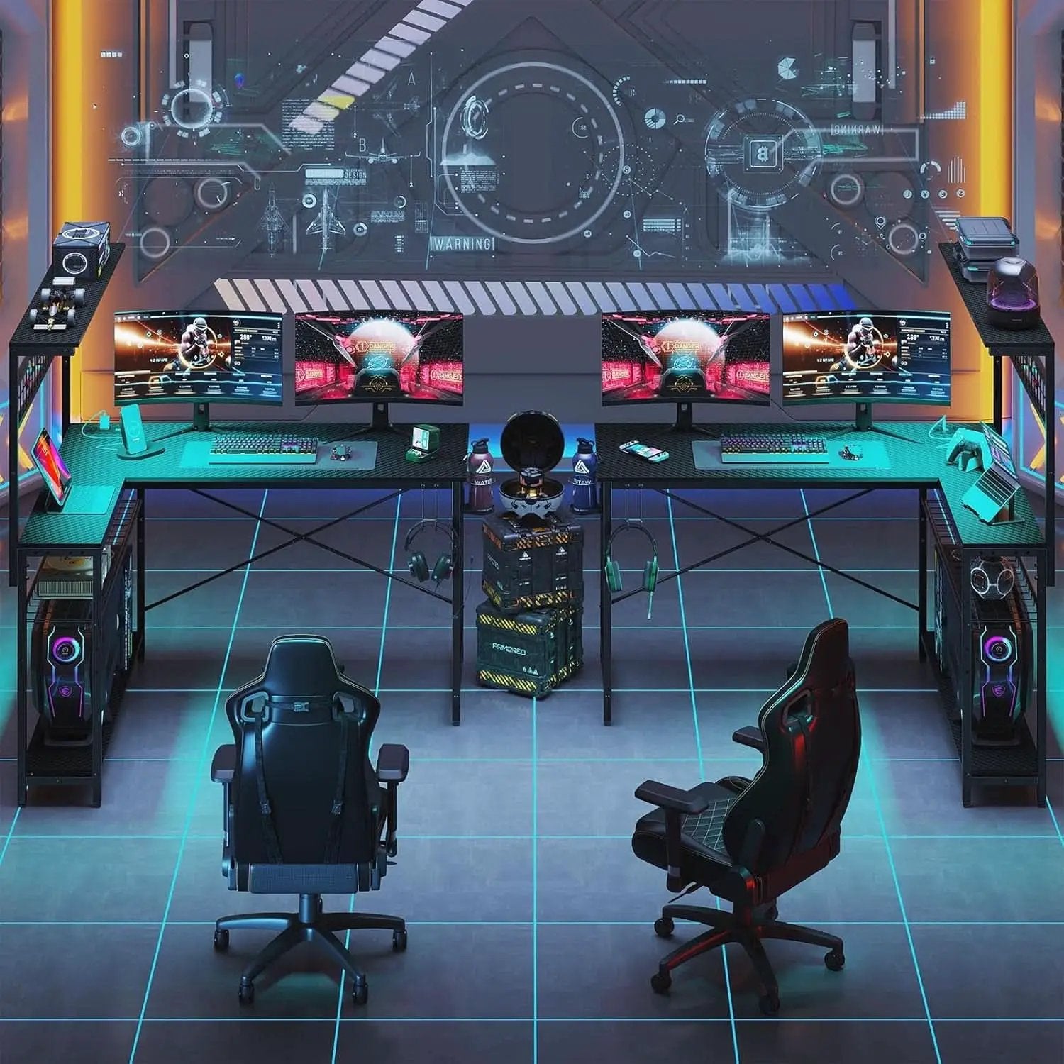 51-Inch L-Shaped Gaming Desk With LED Lights For Office from PriceLows™