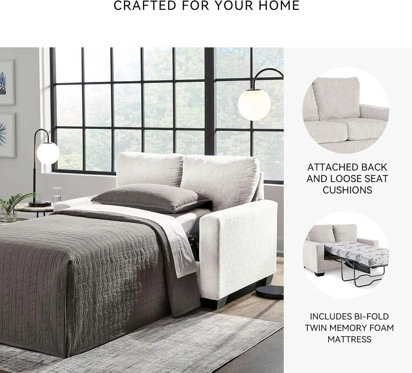Twin White Premium Ultra Vision Memory Foam Sofa Sleeper from PriceLows™