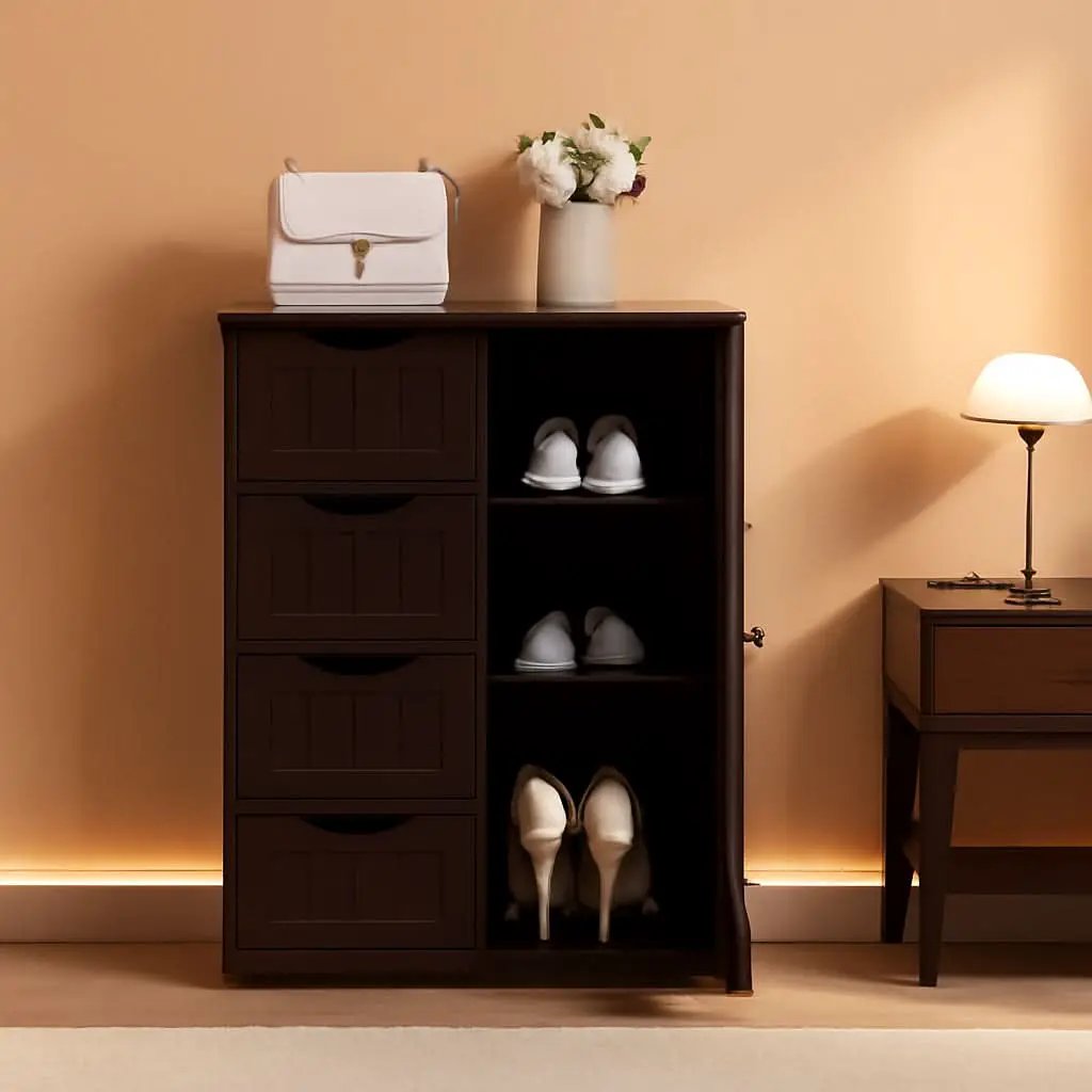 Brown Wooden Bathroom Floor Cabinet With 4 Drawers from PriceLows™
