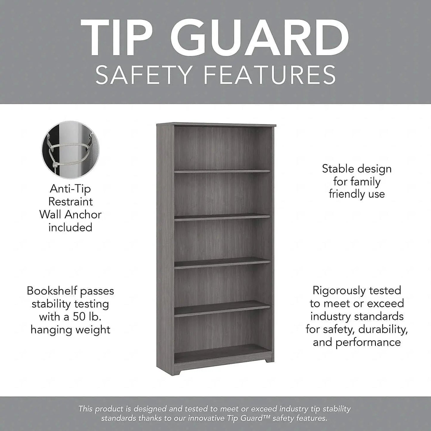 Bush Furniture Cabot Tall 5 Shelf Bookcase Modern Gray from PriceLows™