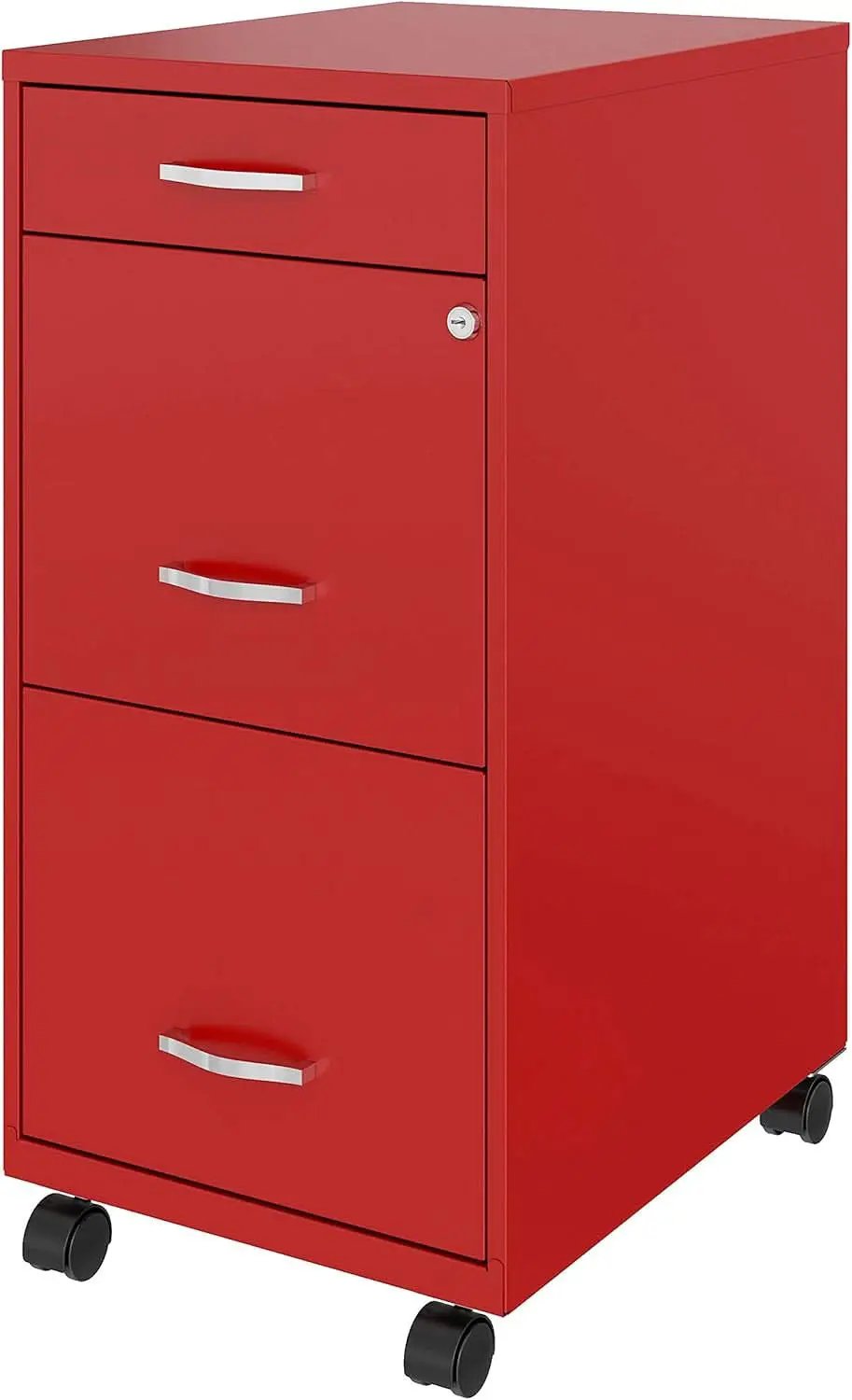 Red Mobile Box File Cabinet 3 Drawer Locking Office Storage from PriceLows™