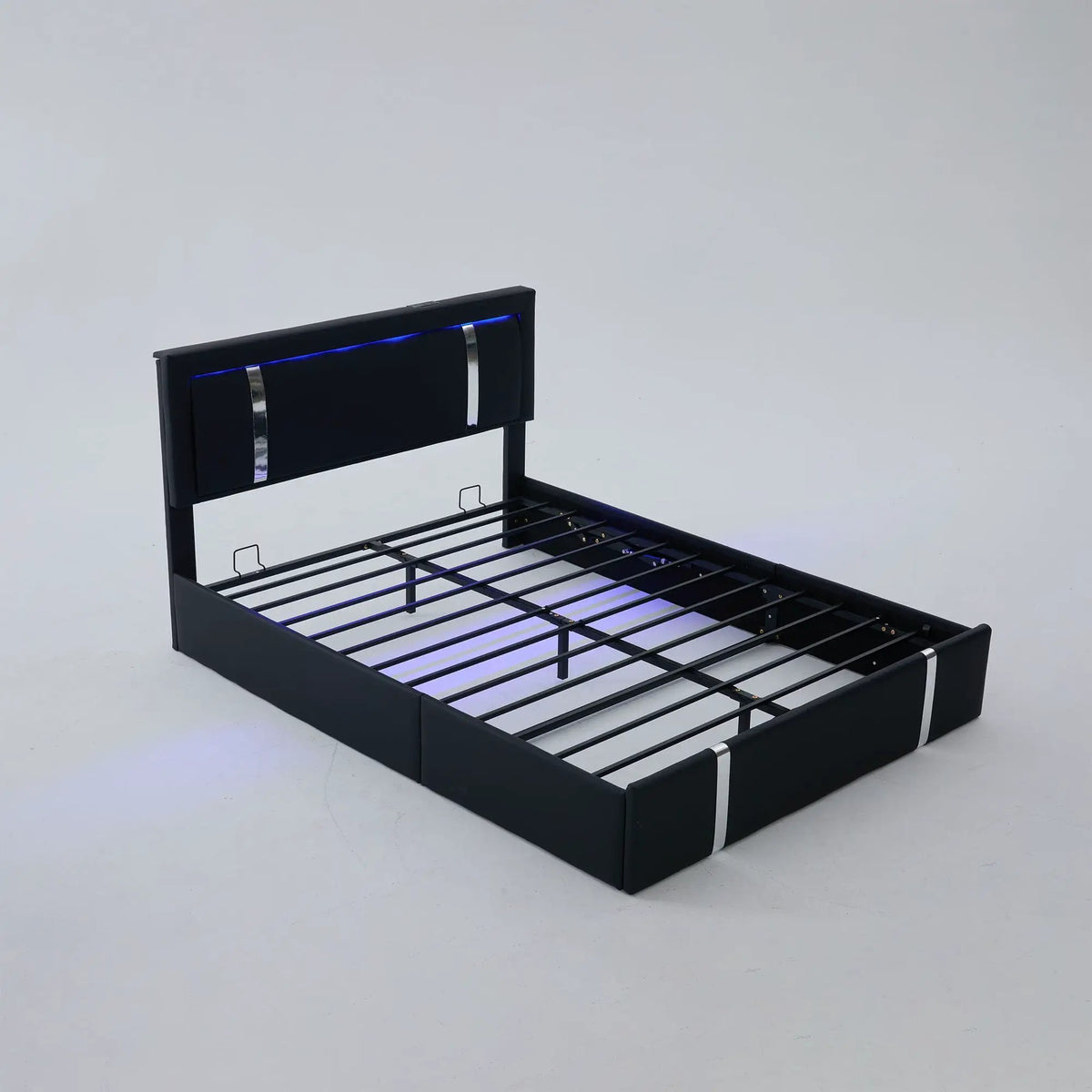 Upholstered Platform Bed Frame | Adjustable LED Headboard | Hydraulic Lift