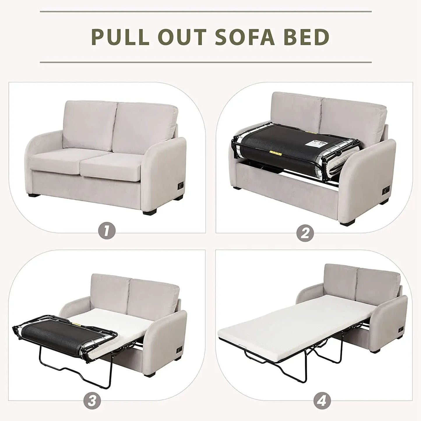 2 In 1 Velvet Sleeper Sofa With USB Port Convertible Loveseat Bed Soft Velvet Upholstery For Small Living Rooms Guests from PriceLows™