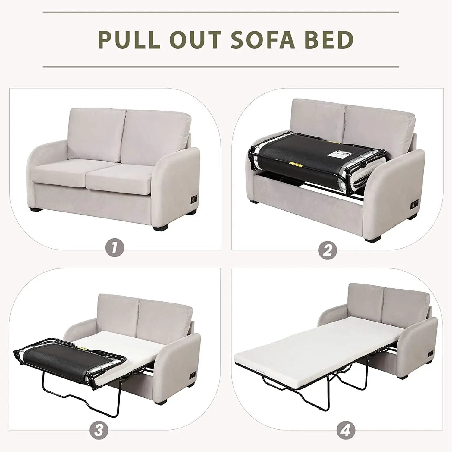 2 In 1 Velvet Sleeper Sofa With USB Port Convertible Loveseat Bed Soft Velvet Upholstery For Small Living Rooms Guests from PriceLows™