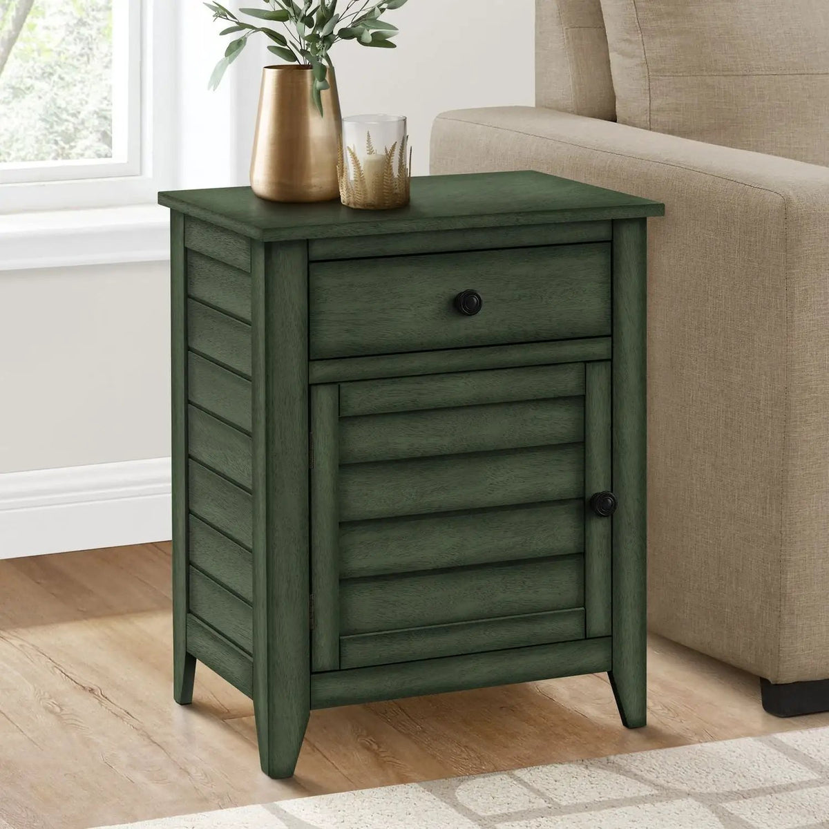 Accent Nightstand | Transitional Coastal Style | Storage Drawer | Spacious Tabletop
