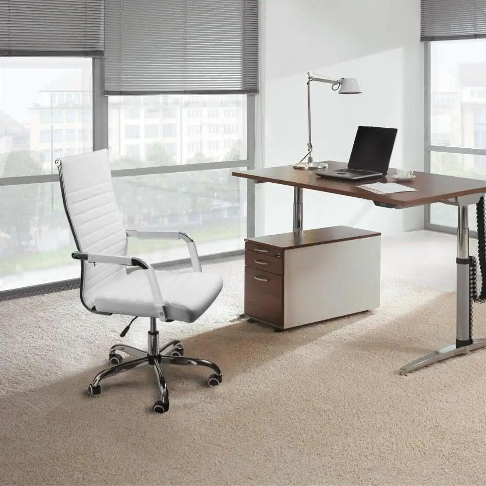 White PU Leather Office Chair With Adjustable Armrests from PriceLows™