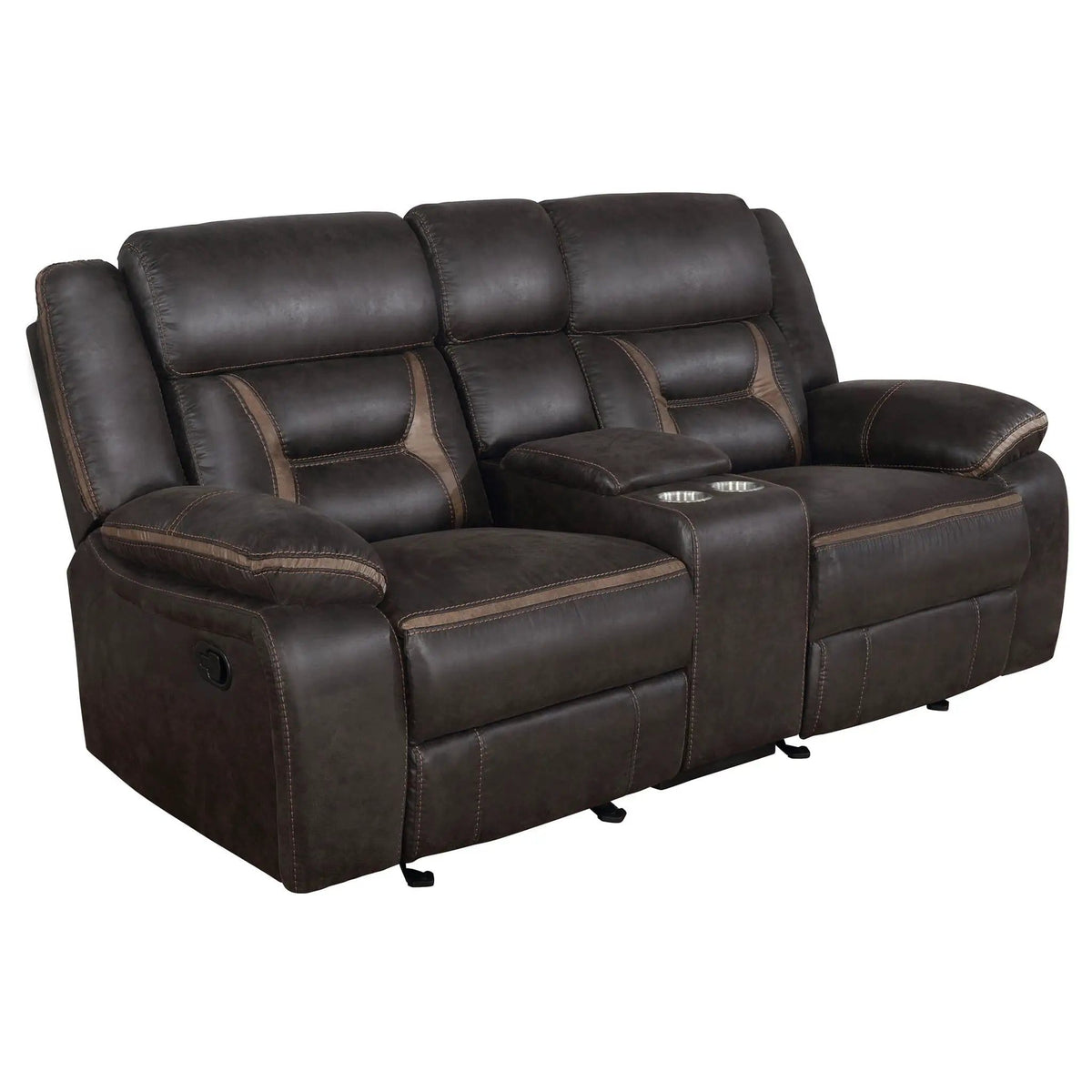 Greer Upholstered Motion Reclining Loveseat | 77 x 38 x 40 in | Engineered Wood & Stainless Steel | Brown