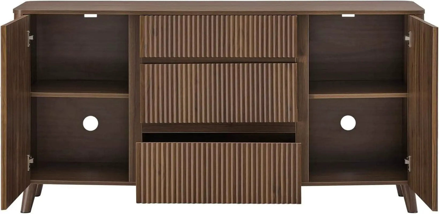 62 Inch Walnut Sideboard Buffet With Adjustable Shelves