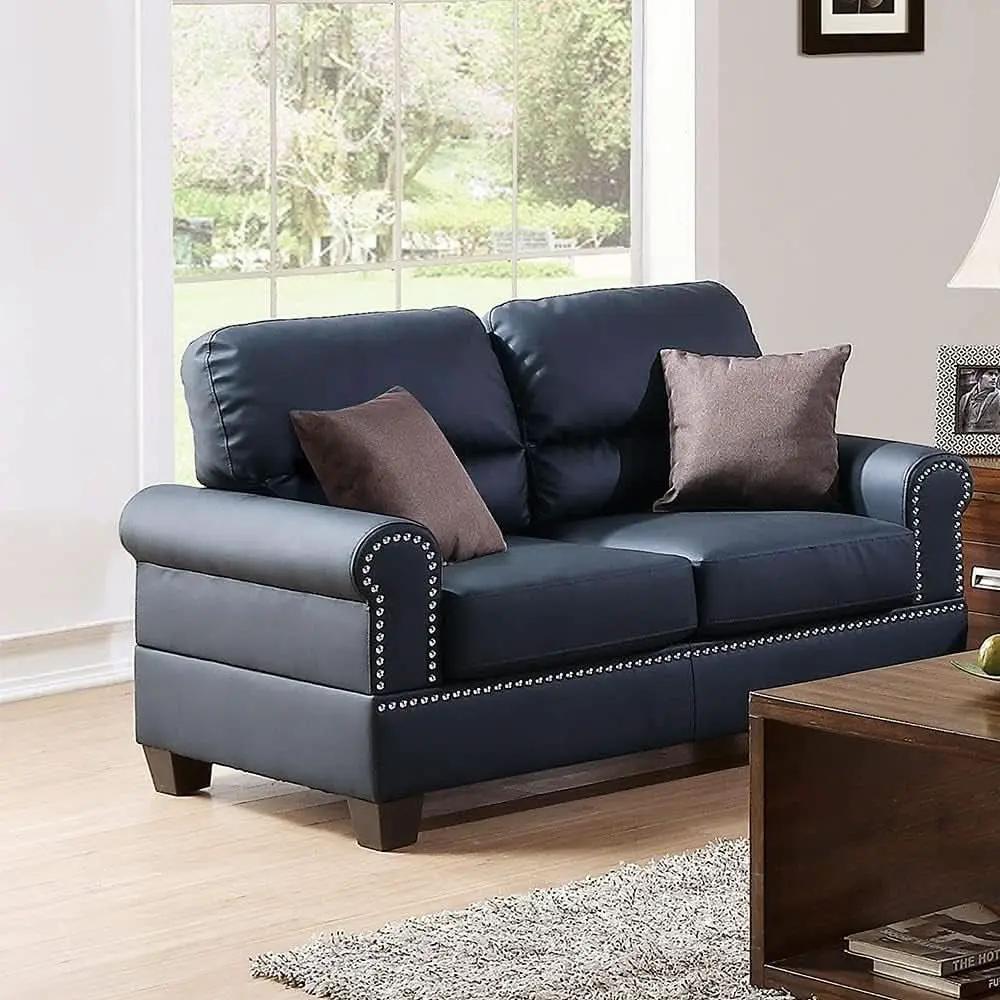 Bonded Leather 2 Piece Sofa And Loveseat Set Black from PriceLows™