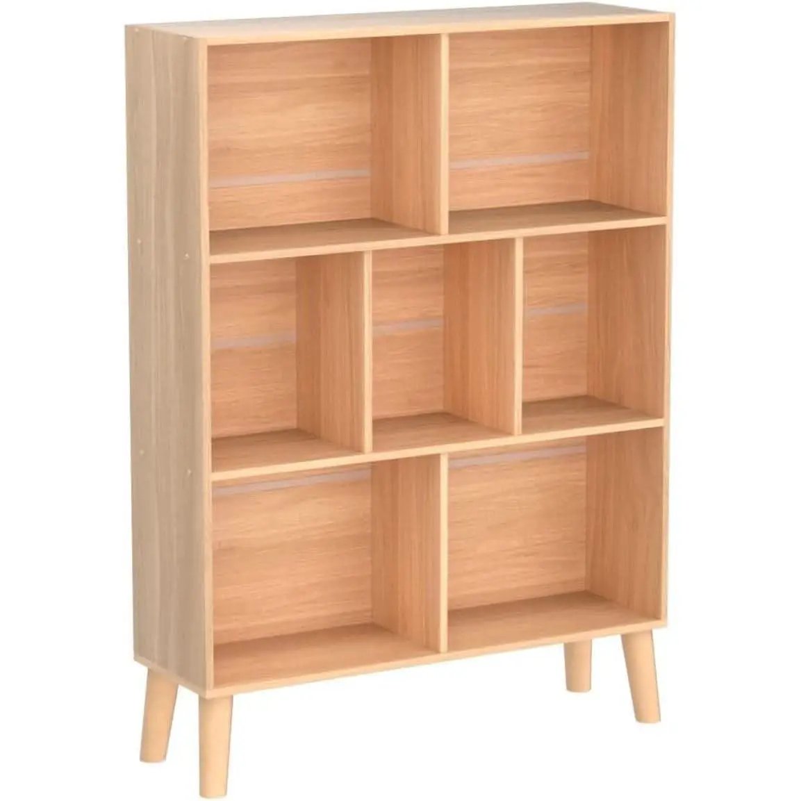 Wooden 7 Cube Bookshelf Natural Finish 3 Tier Freestanding from PriceLows™