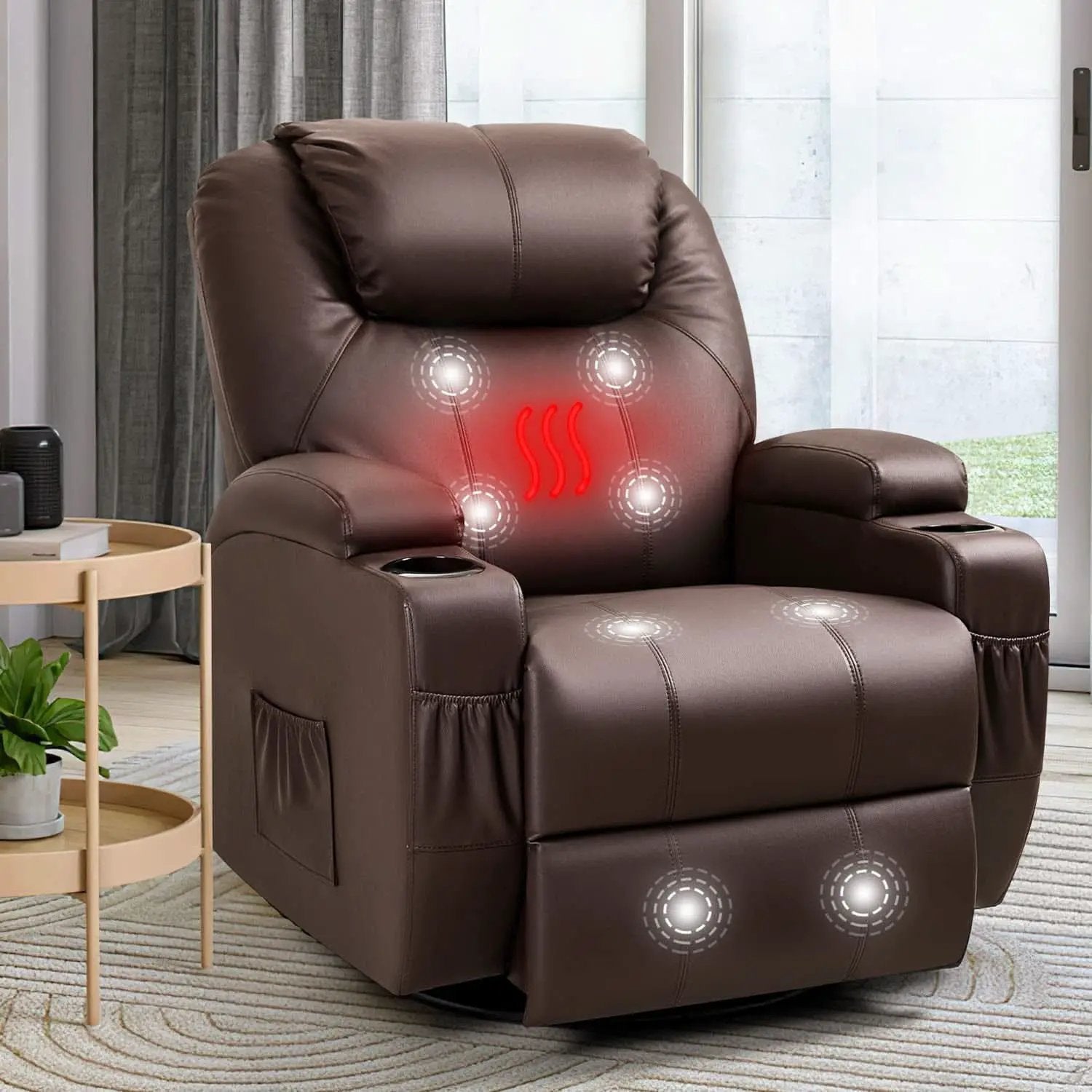 PU Leather Recliner Chair With Massage And Heat Brown from PriceLows™