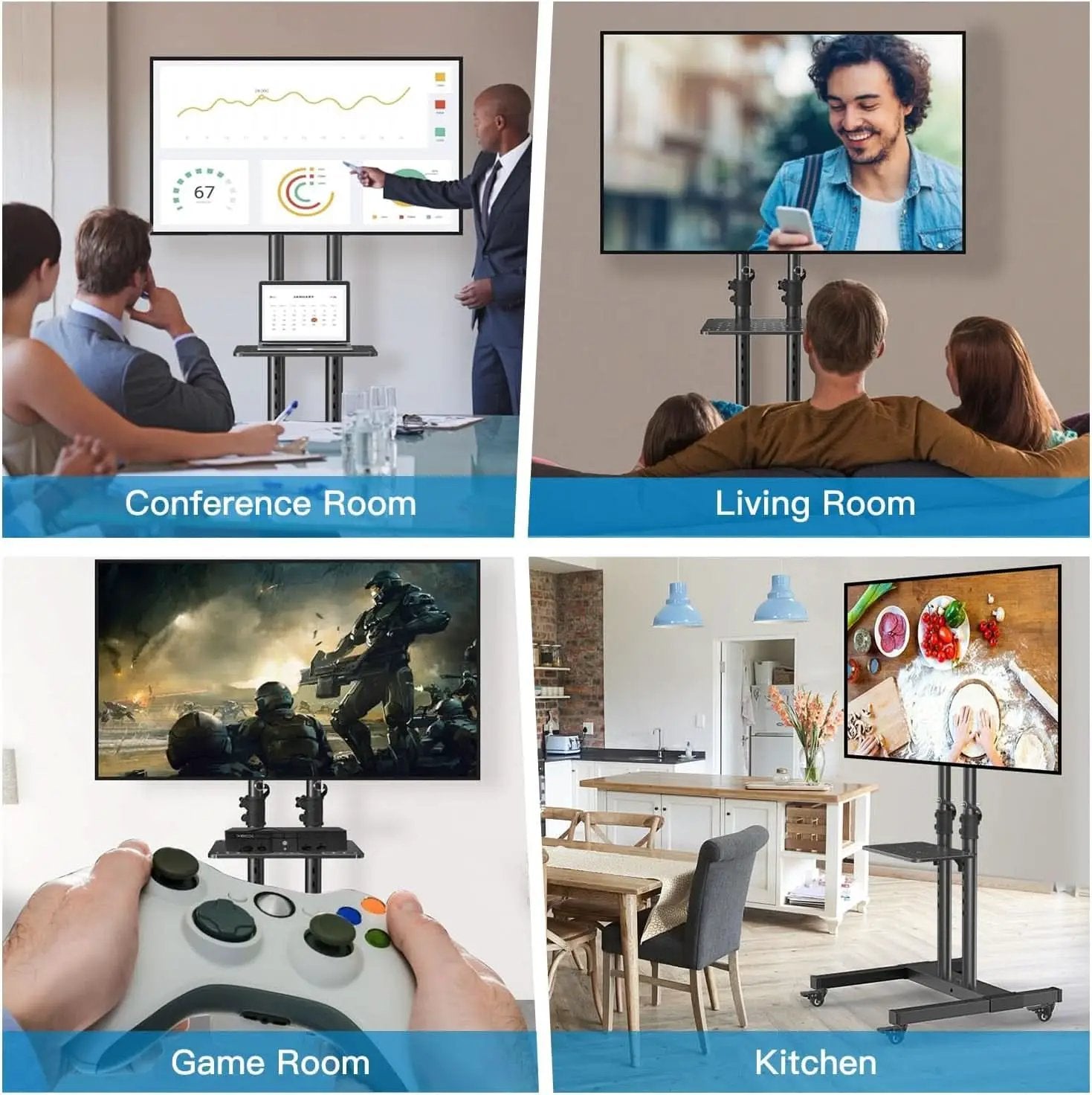 Rolling TV Stand Height Adjustable 32 To 83 Inch Screens from PriceLows™