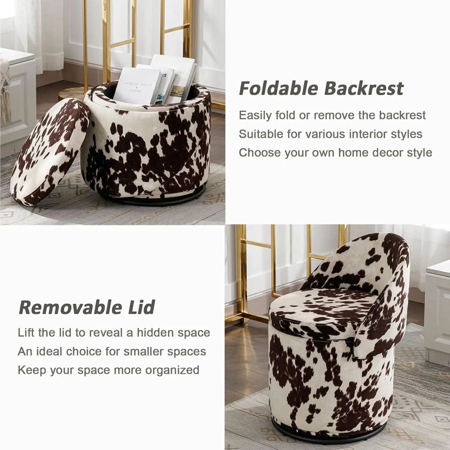 Rotating Brown Storage Ottoman With Hidden Compartment from PriceLows™