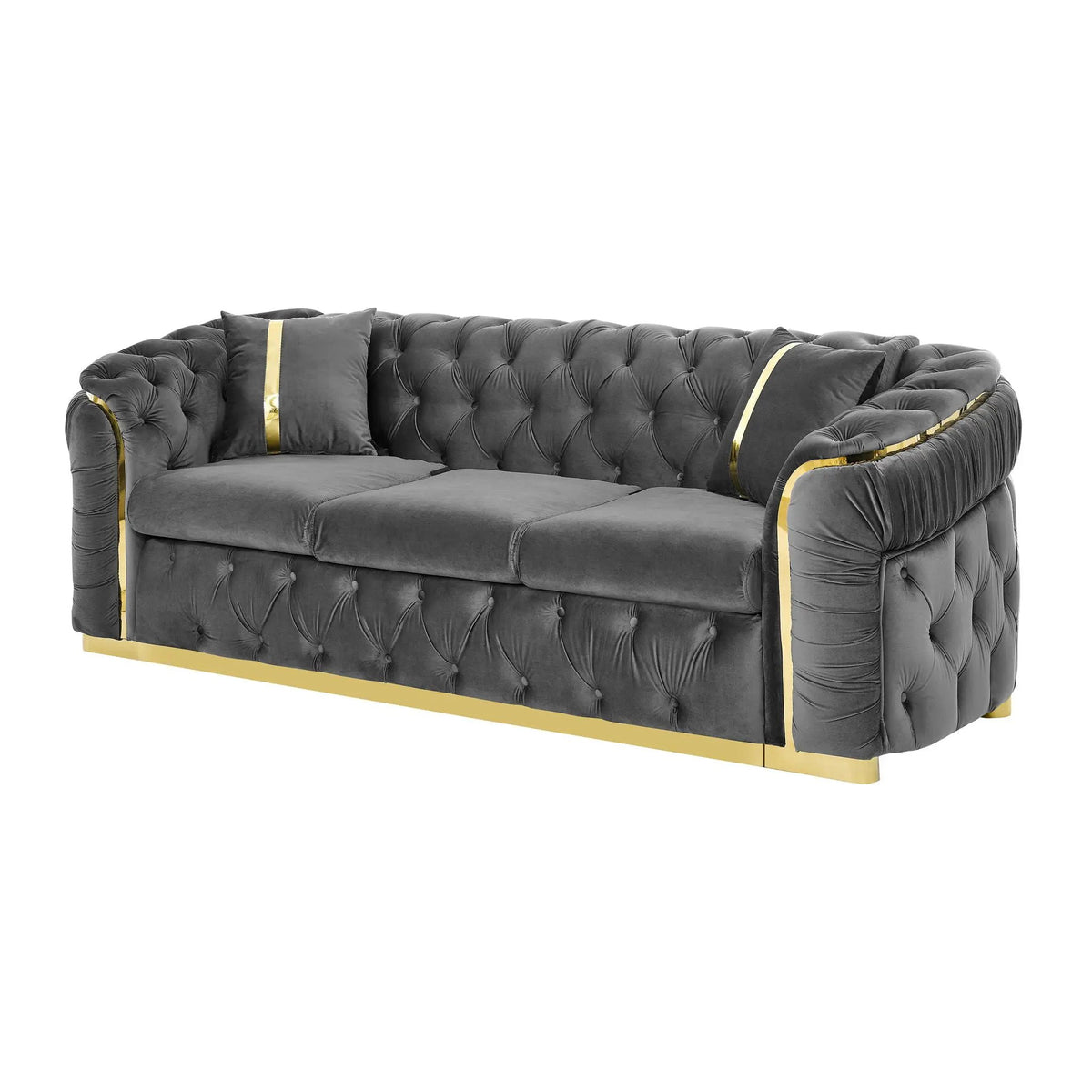 Button Tufted Chesterfield Sofa | 3 Seater | 2 Decorative Pillows | 90.6 Inch Length