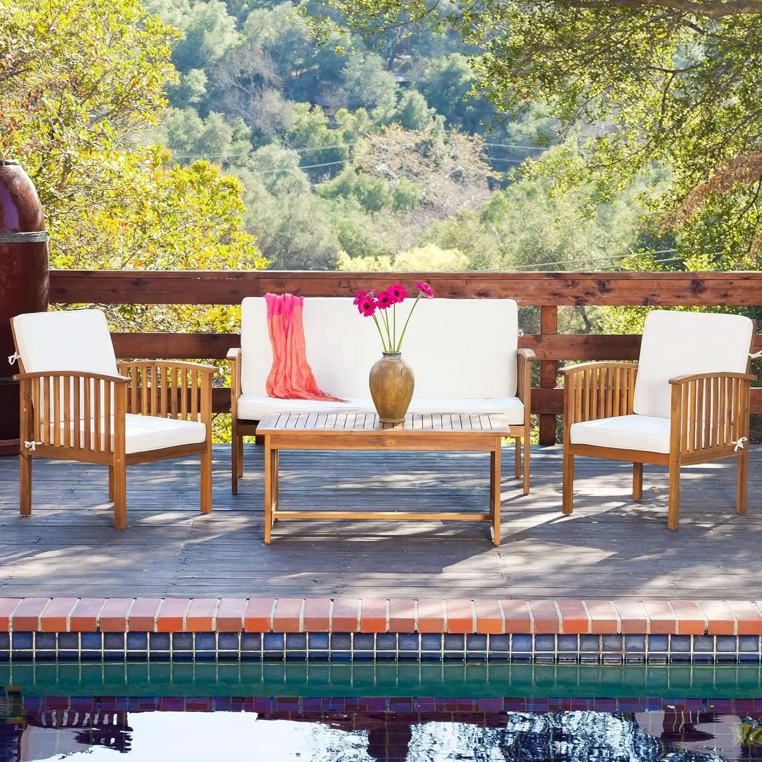 4 Piece Acacia Wood Patio Set for Outdoor Living Area from PriceLows™