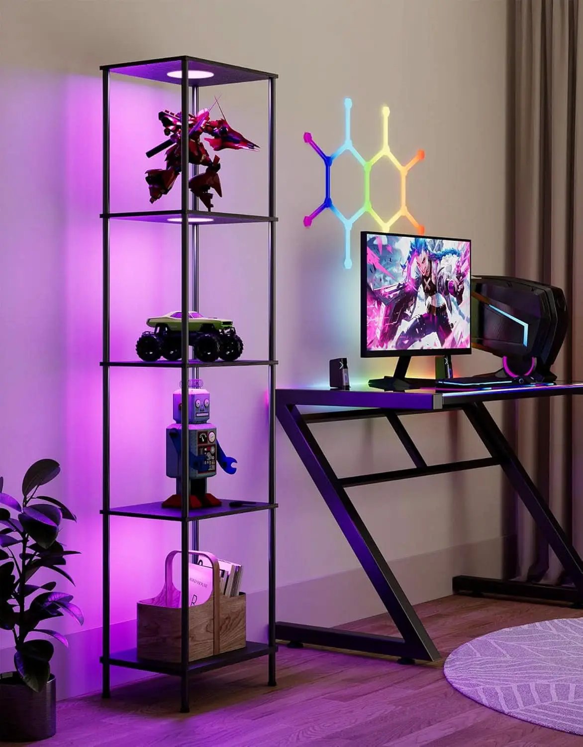 Display Shelf Floor Lamp With RGBW Light And Black Finish from PriceLows™