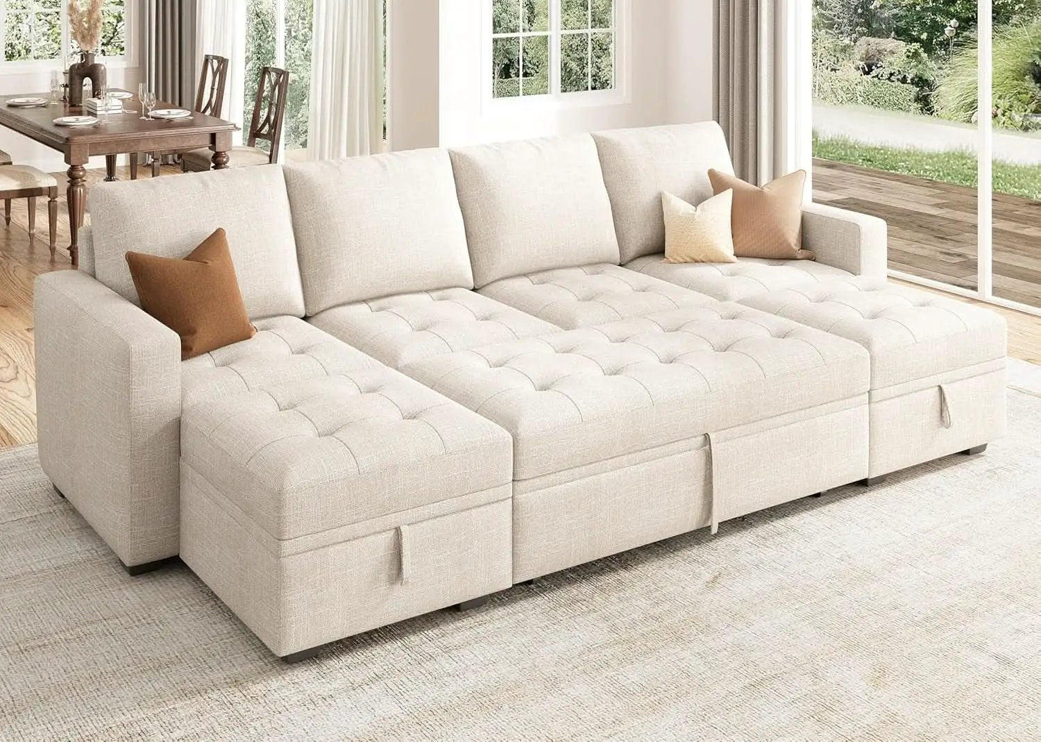 Beige Modular Sleeper Sectional Couch With Storage from PriceLows™