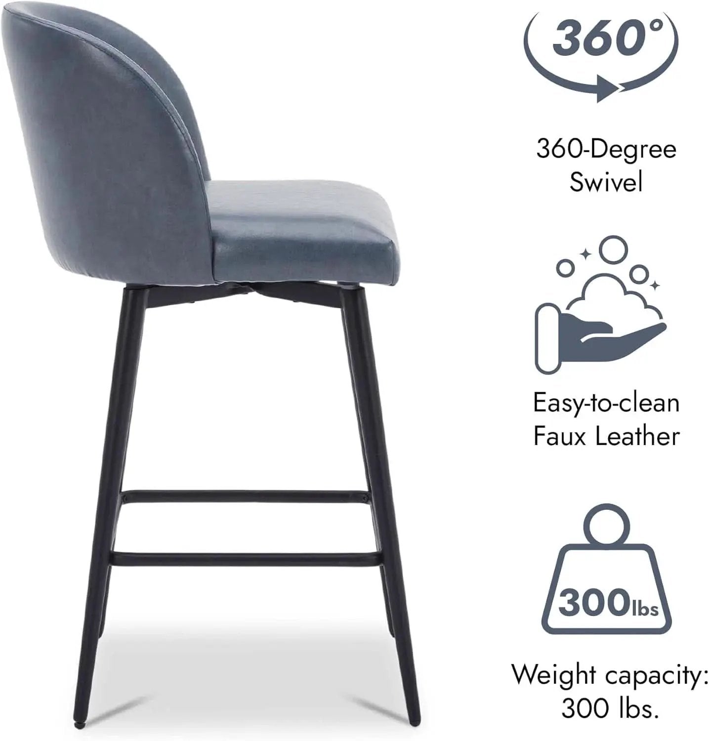 Counter Height Bar Stools 3 Pack Blue Faux Leather Swivel from PriceLows™