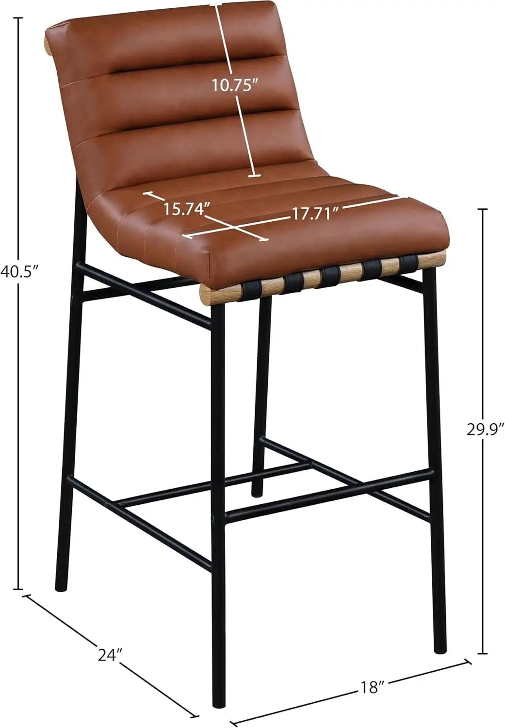 Burke Collection Modern Cognac Vegan Leather Bar Stool Matte Black Frame from PriceLows™