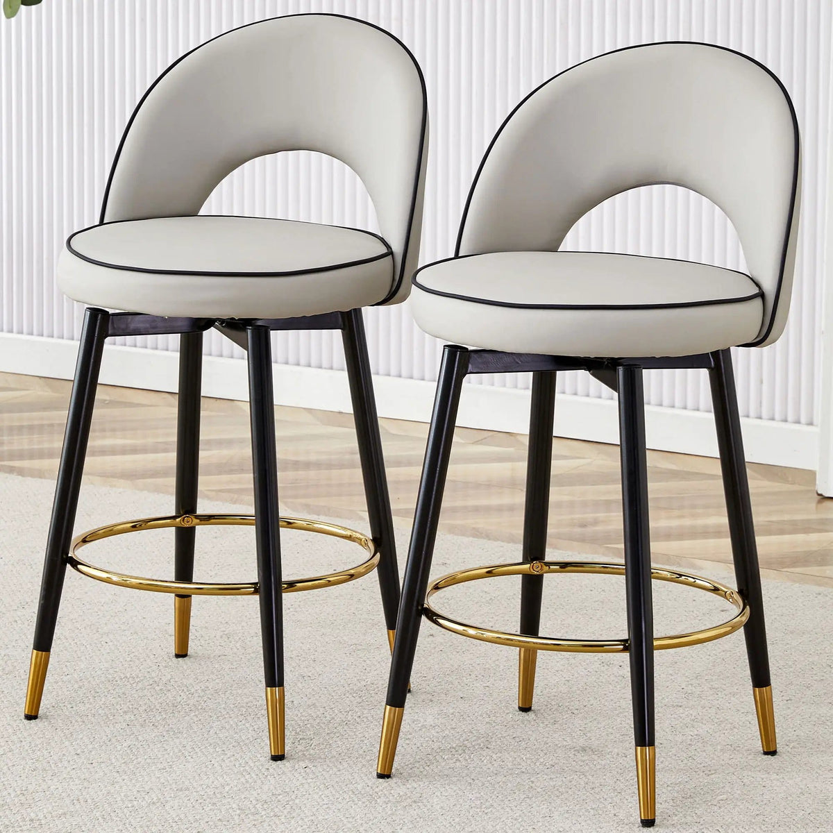 Modern Upholstered 360° Rotatable Bar Chair With Metal Legs For Dining Room (Set of | 2 Pieces | Metal | Dining Room