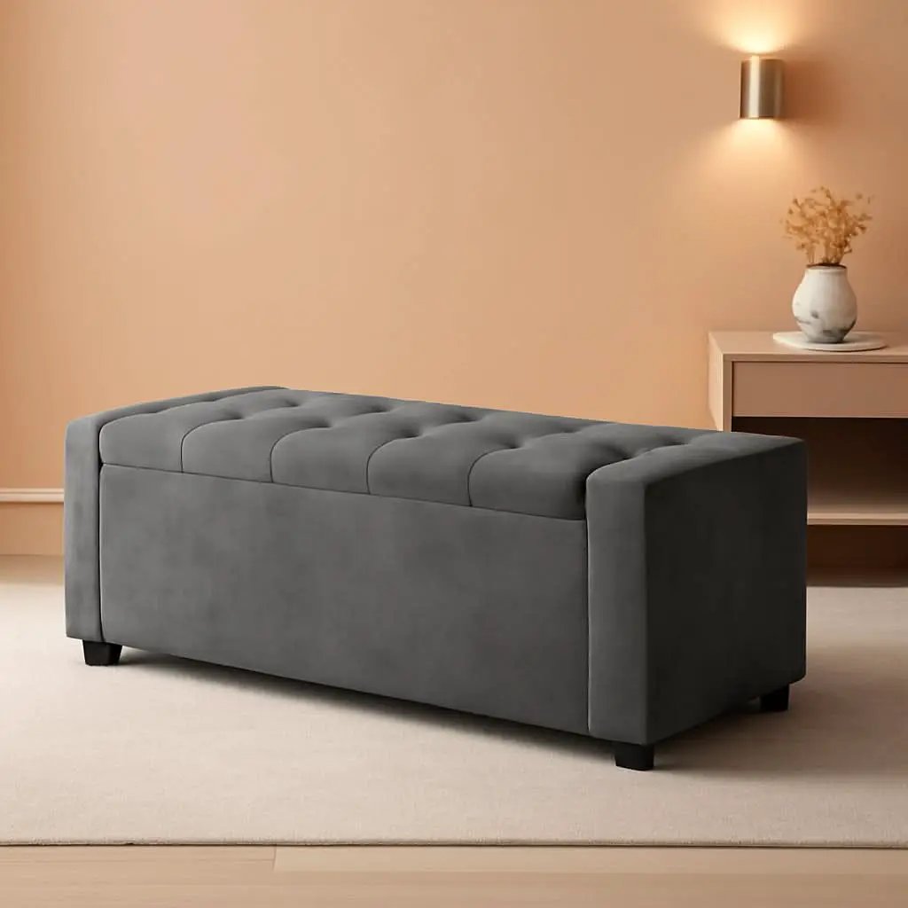 50 Inch Grey Luxurious Upholstered Storage Ottoman from PriceLows™