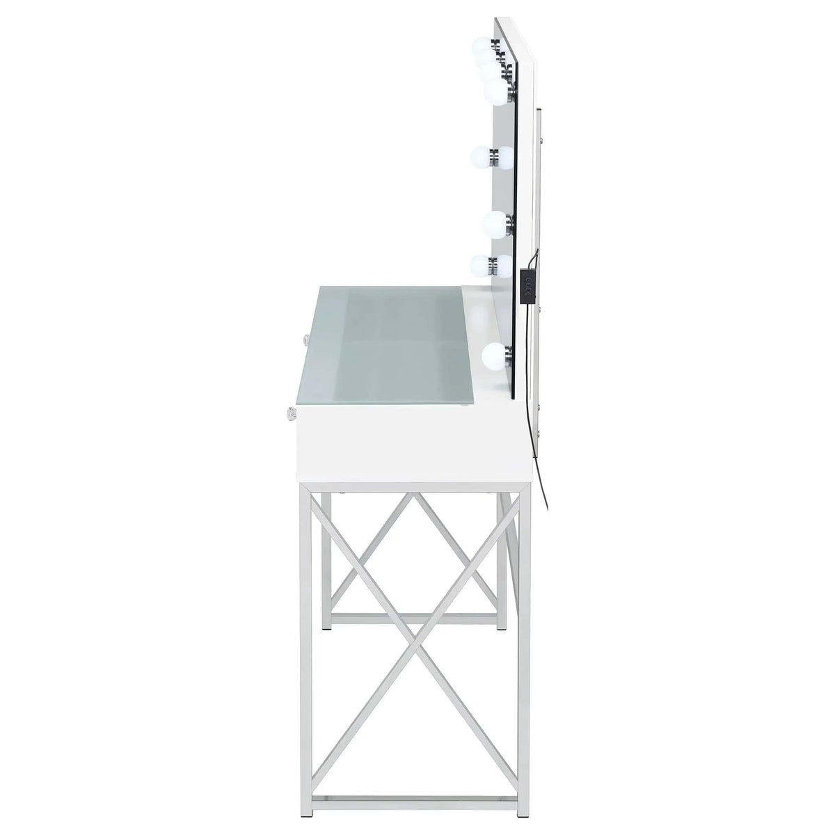 Eliza Vanity Set with Lighting & Stool White and Chrome | 31.75 x 16.5 x 53.25 in | Bathroom Furniture | Bathroom