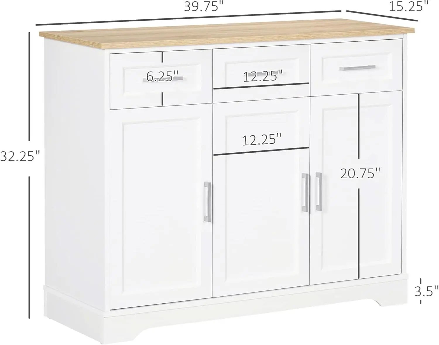 Sideboard Buffet Cabinet With 3 Storage Drawers And Adjustable Shelf from PriceLows™