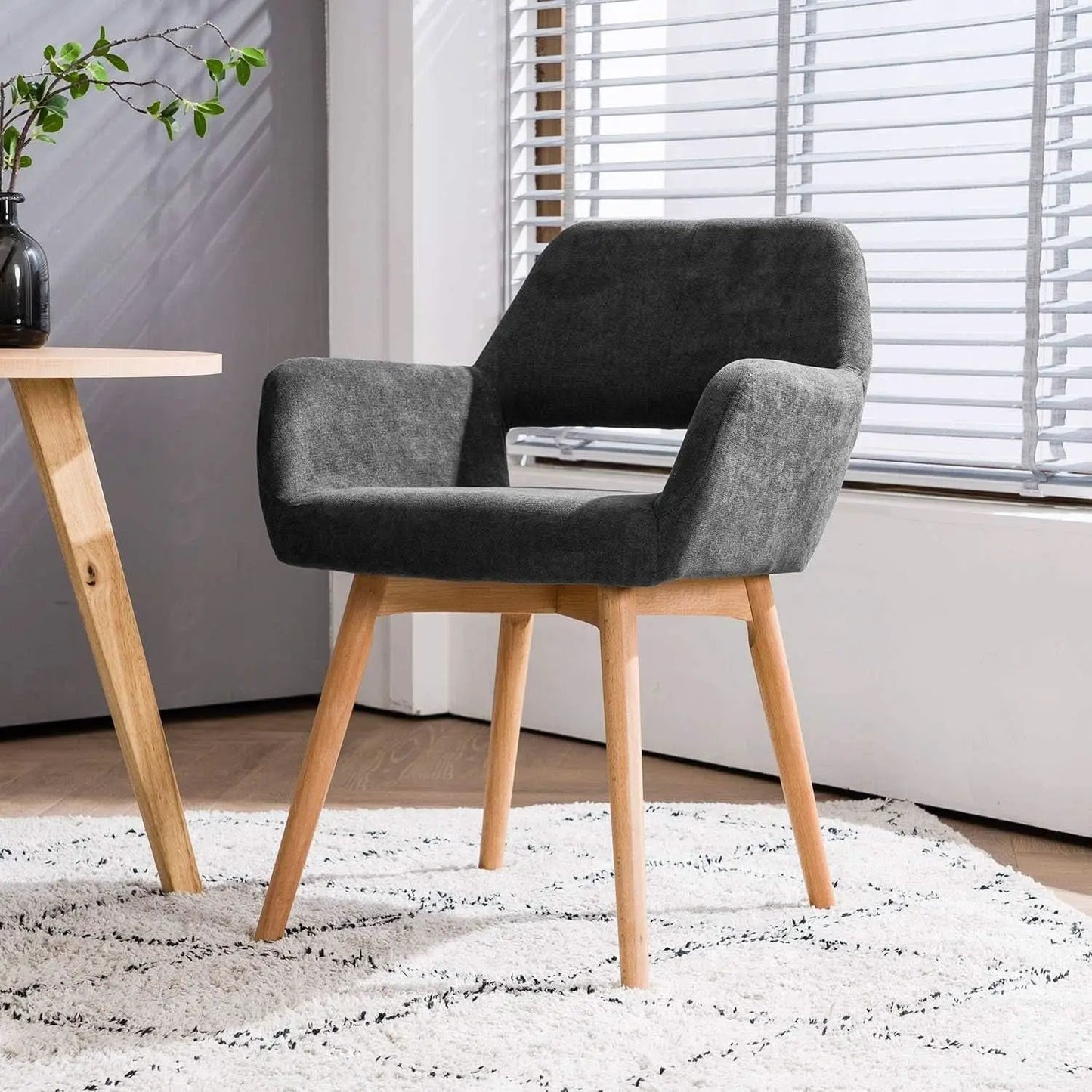 Charcoal Upholstered Armchair Mid Century Modern Wood Legs from PriceLows™
