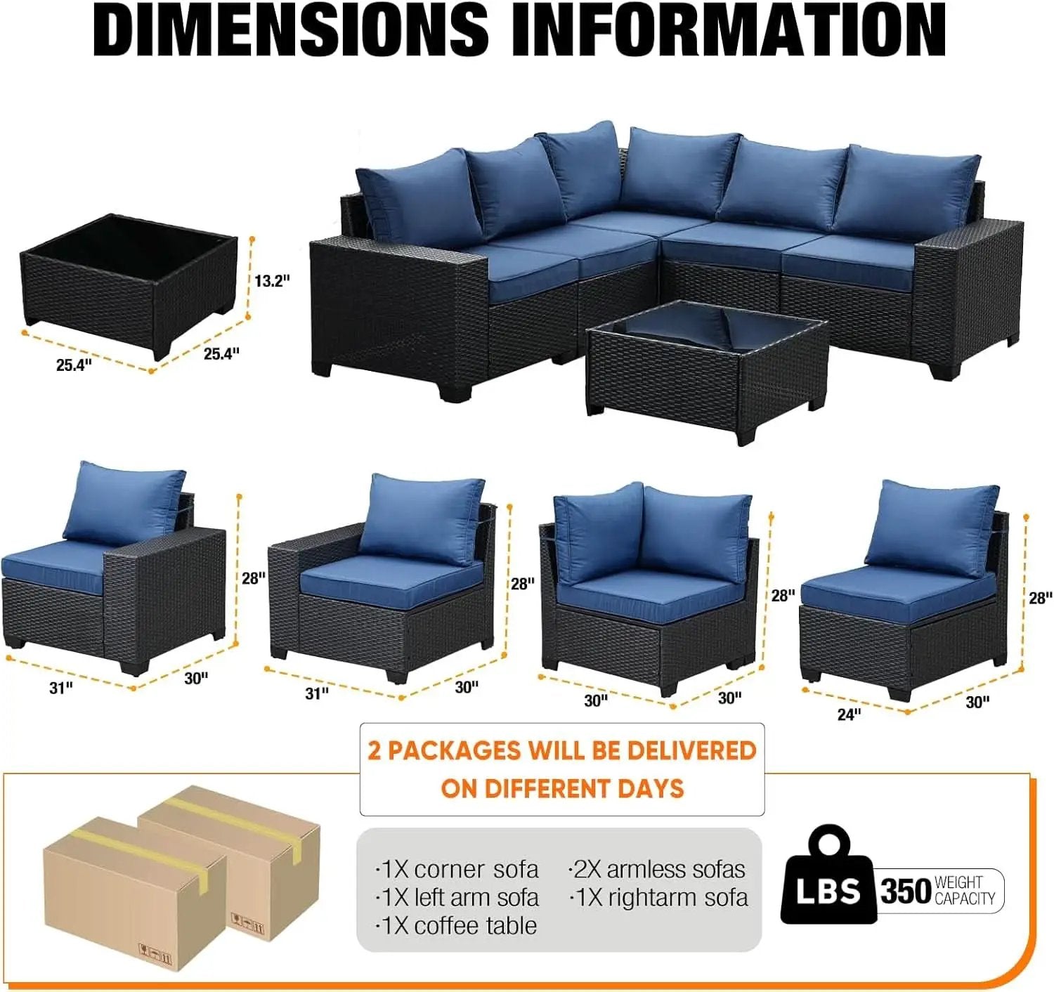 Six Piece All Weather Outdoor Wicker Sectional Sofa Set from PriceLows™