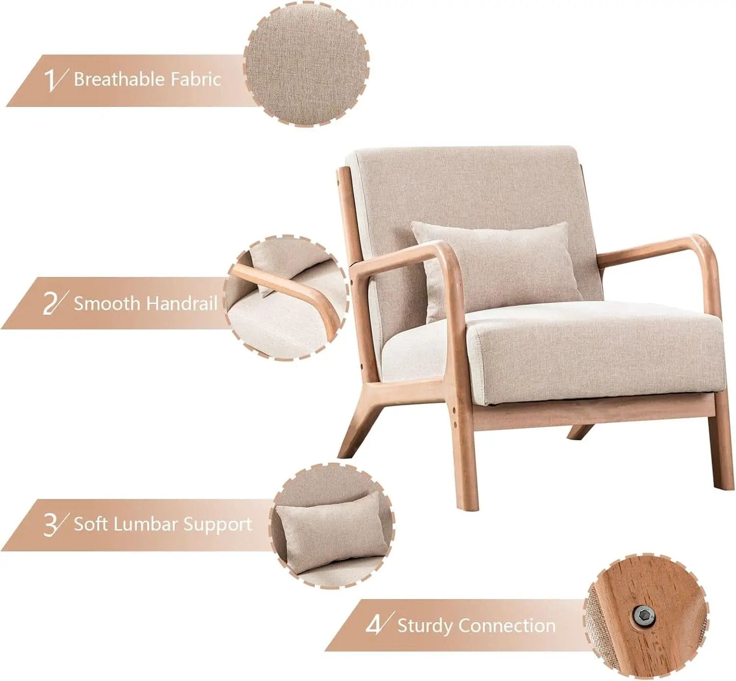 Beige Luxuriously Upholstered Mid Century Modern Chair from PriceLows™