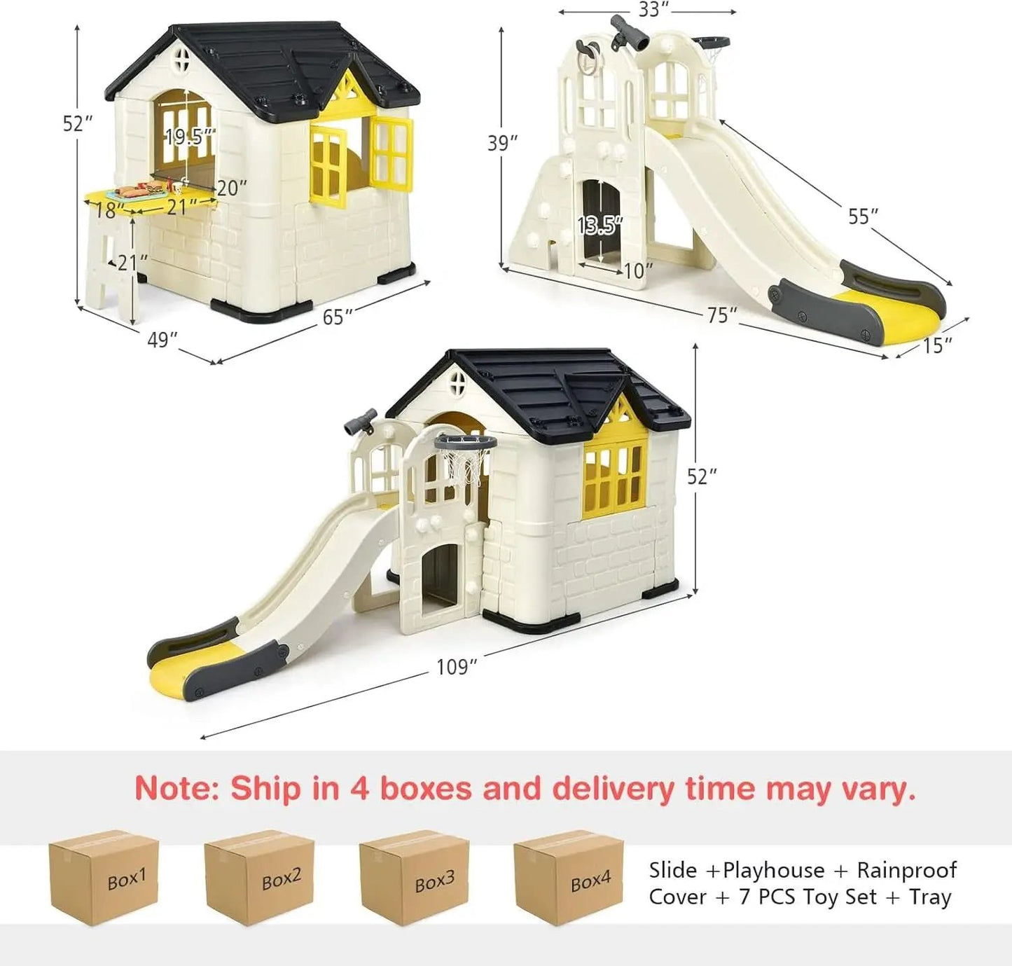 Yellow 7-In-1 Outdoor Kids Playhouse With Slide And Picnic from PriceLows™