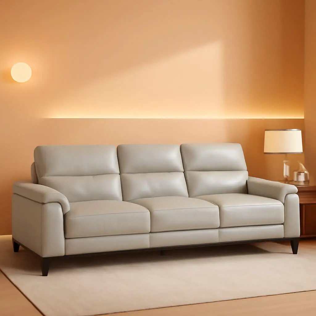 89 Inch Leather Sofa Silver Gray With Metal Legs Wood Frame from PriceLows™