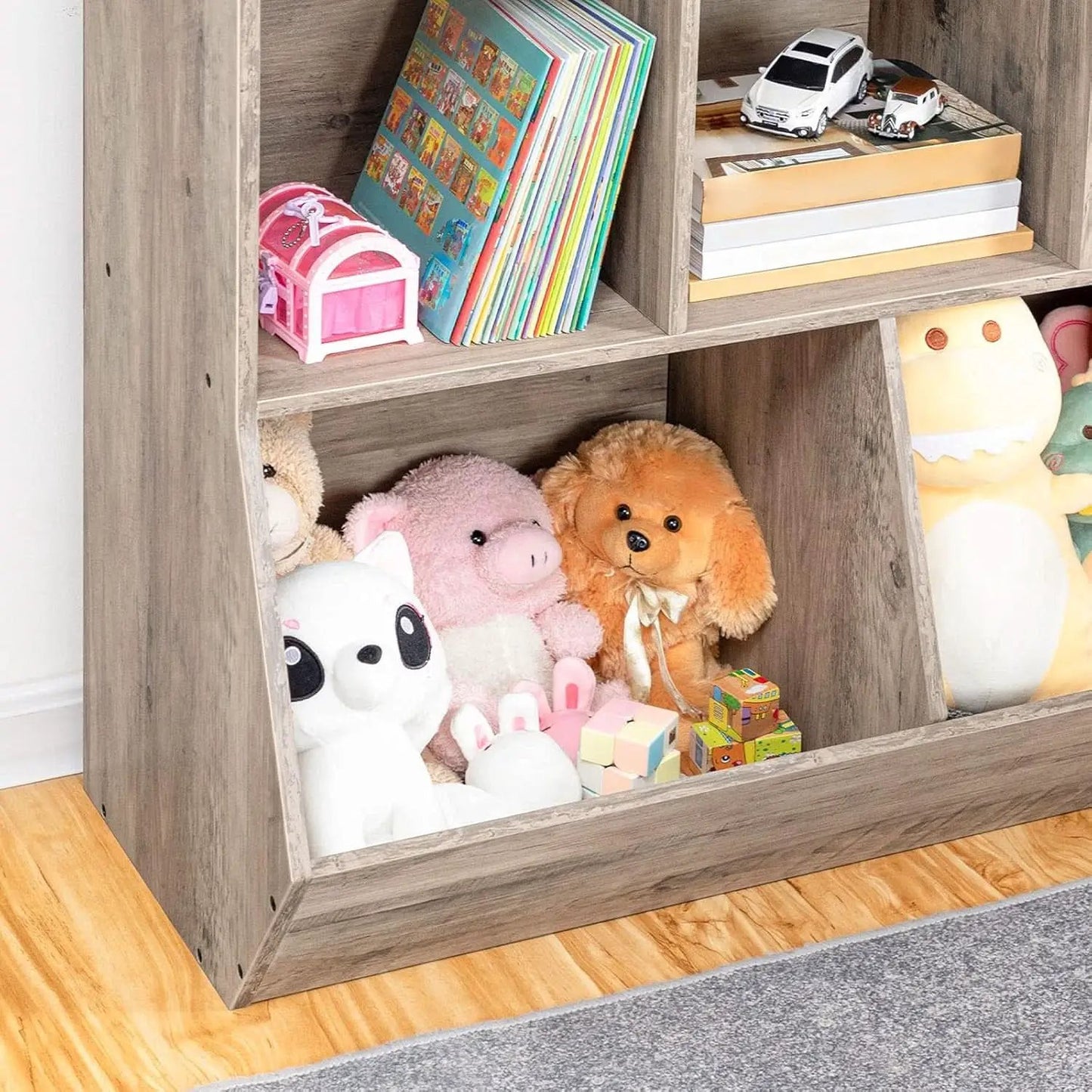 Kids Bookshelf Toy Storage Cabinet 35 Inch Long Greige from PriceLows™