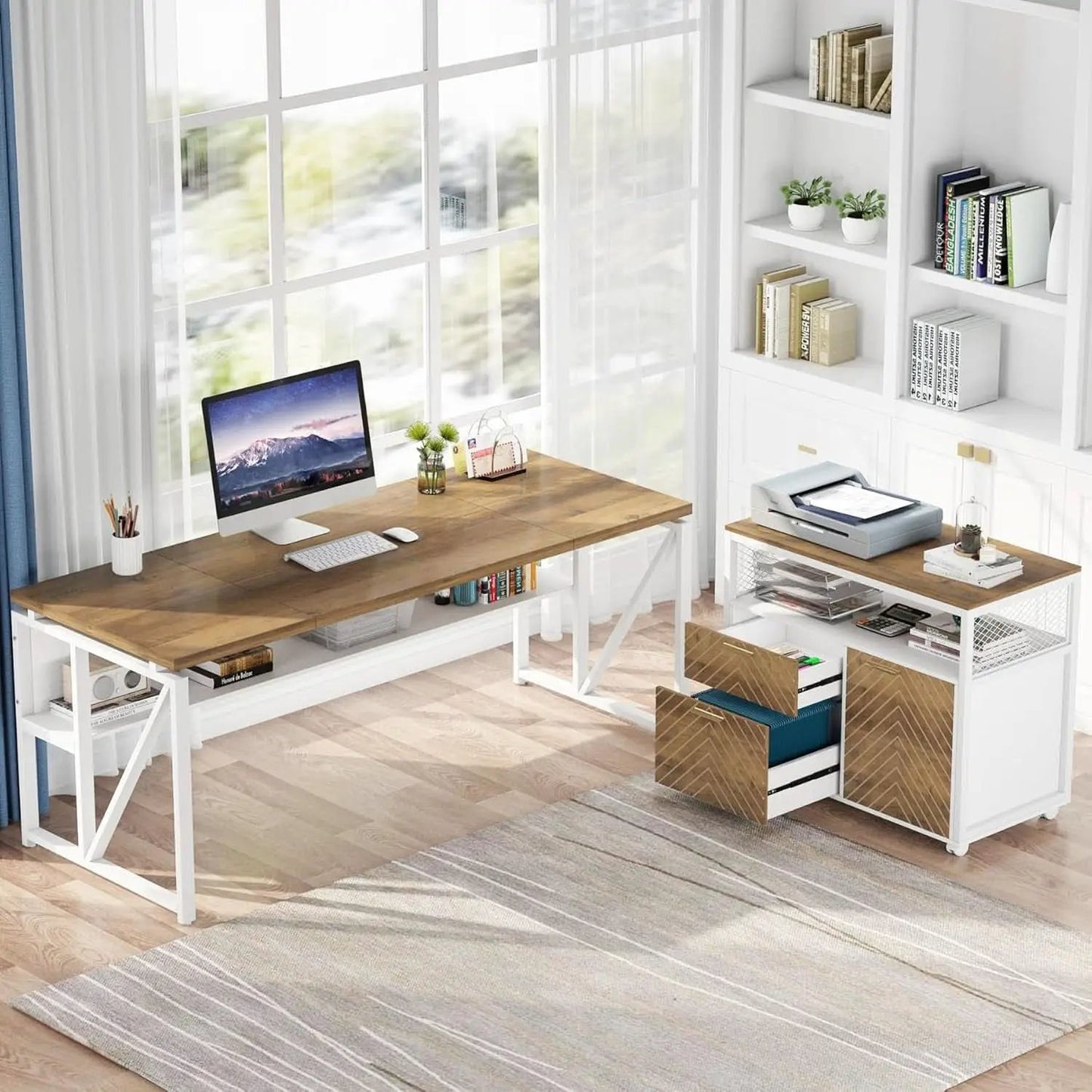 L Shaped Desk Walnut Sixty Three Inch Executive Desk from PriceLows™