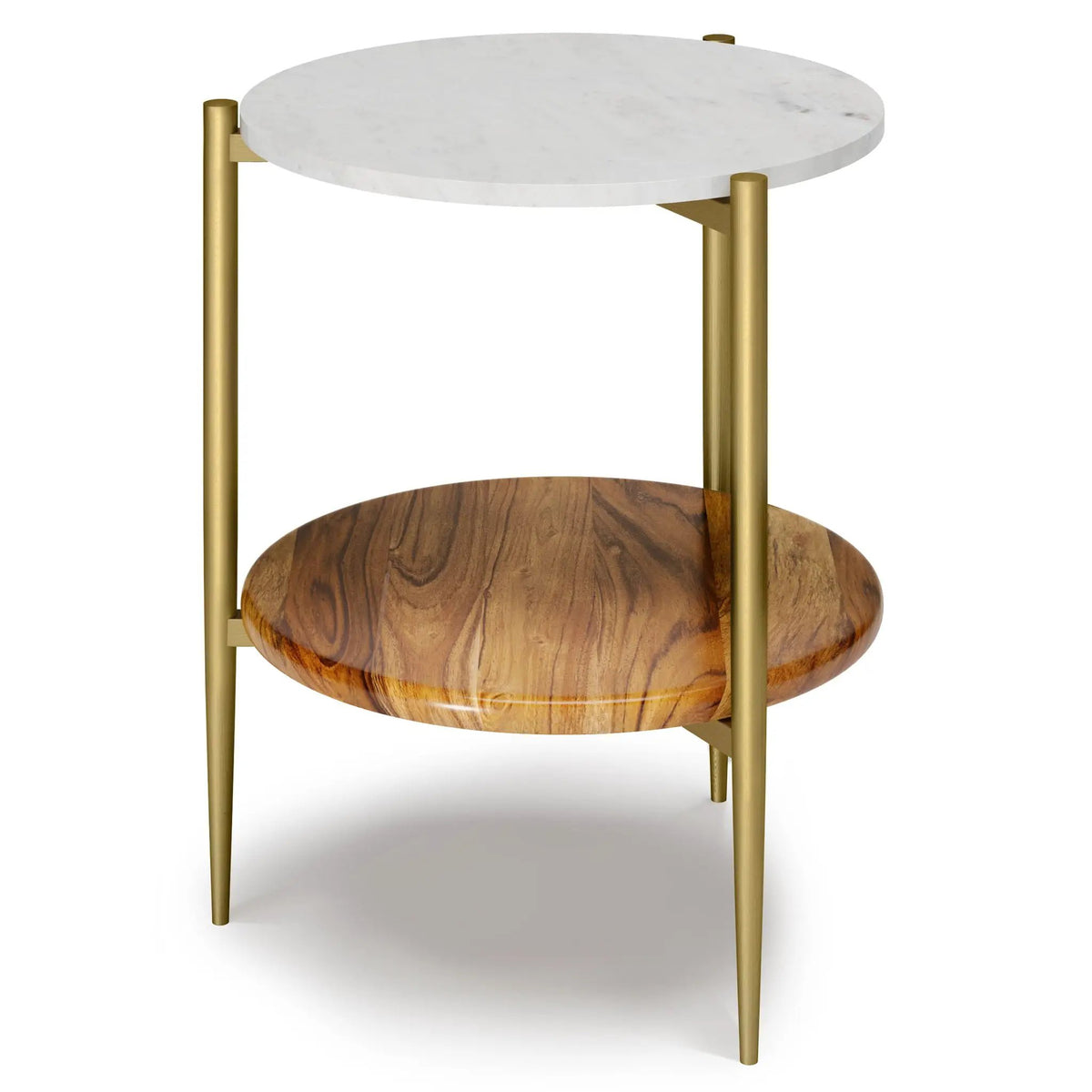 Wagner Round Marble And Wood Coffee Table | Solid Acacia | Open Bottom Shelf | 29.9 Inch Diameter