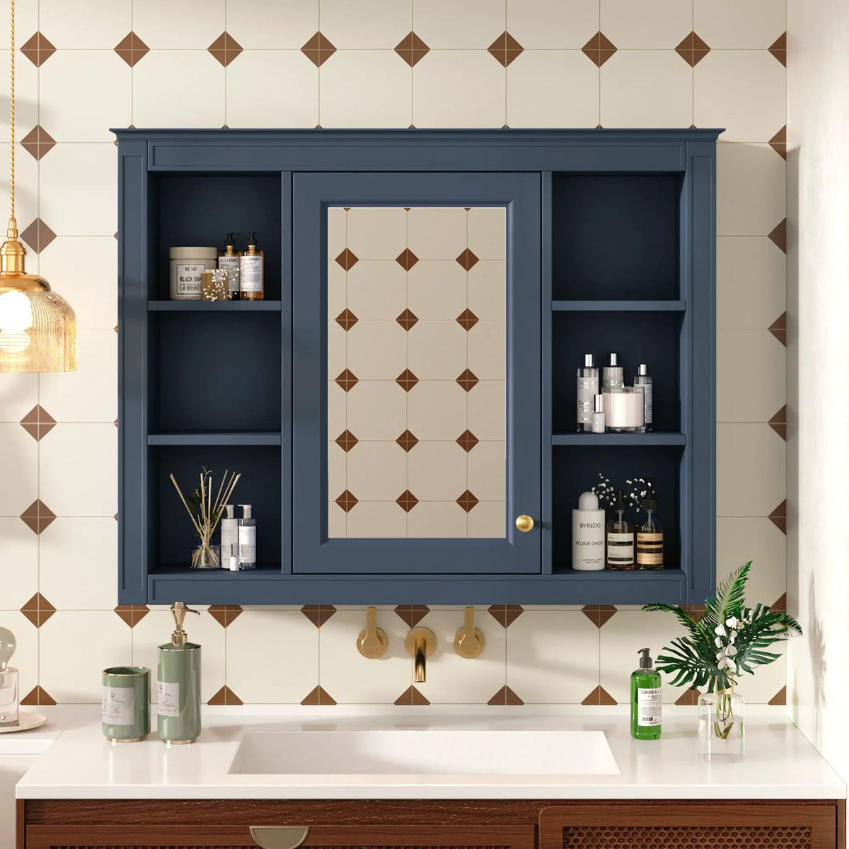 Wall Mounted Medicine Cabinet | Adjustable Interior | 6 Open Shelves