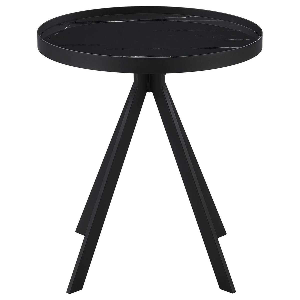 Briggs Round Marble Printed Glass Top End Table | 21.5 x 21.5 x 24 in | Marble & Tempered Glass | Black
