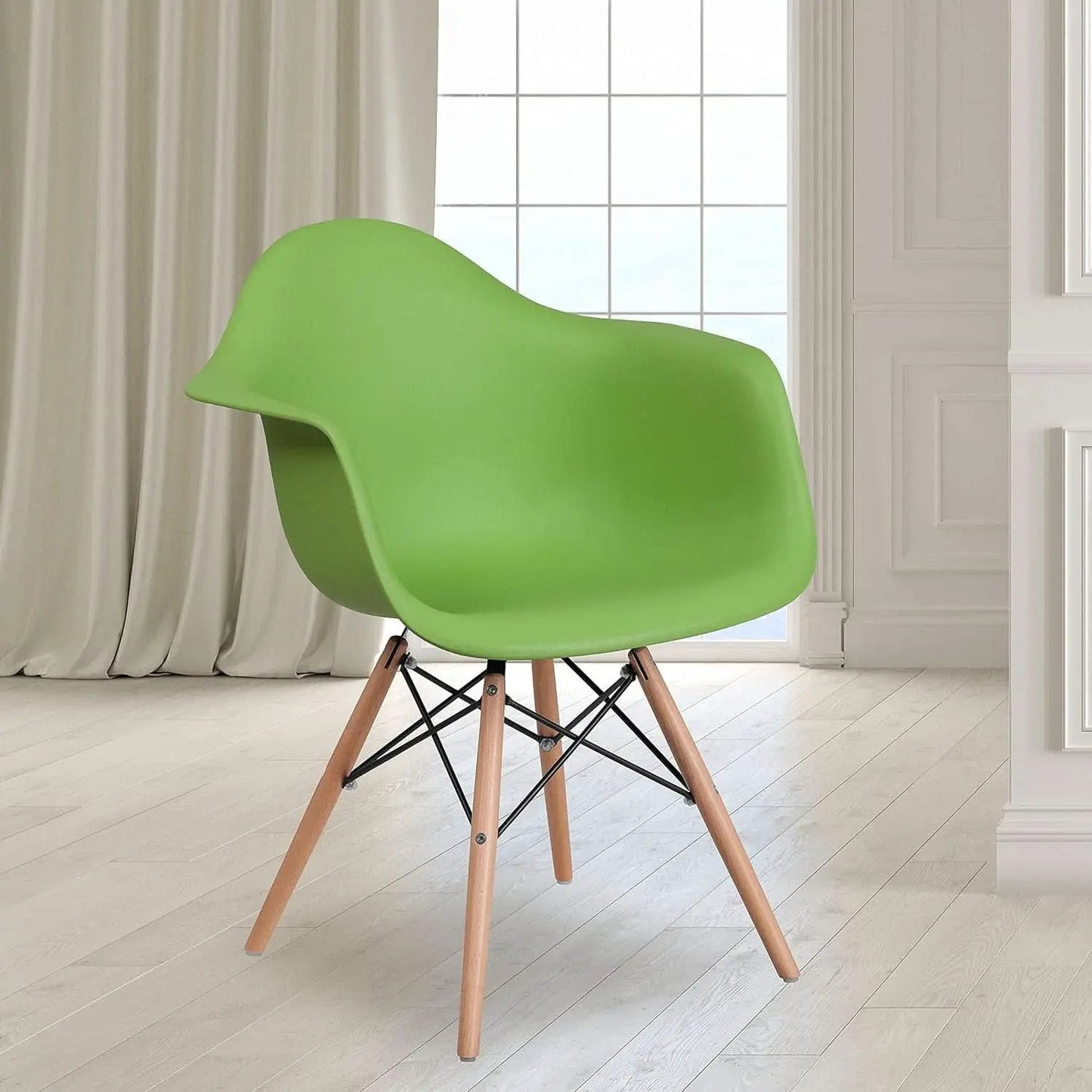 Alonza Green Plastic Chair With Wooden Legs For Dining Room from PriceLows™