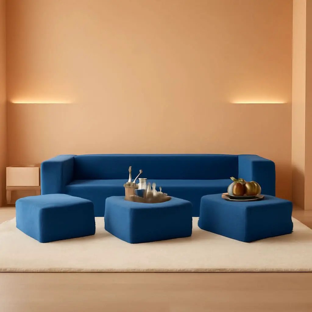 Blue Velvet Futon Sofa Bed With Ottomans For Small Spaces from PriceLows™